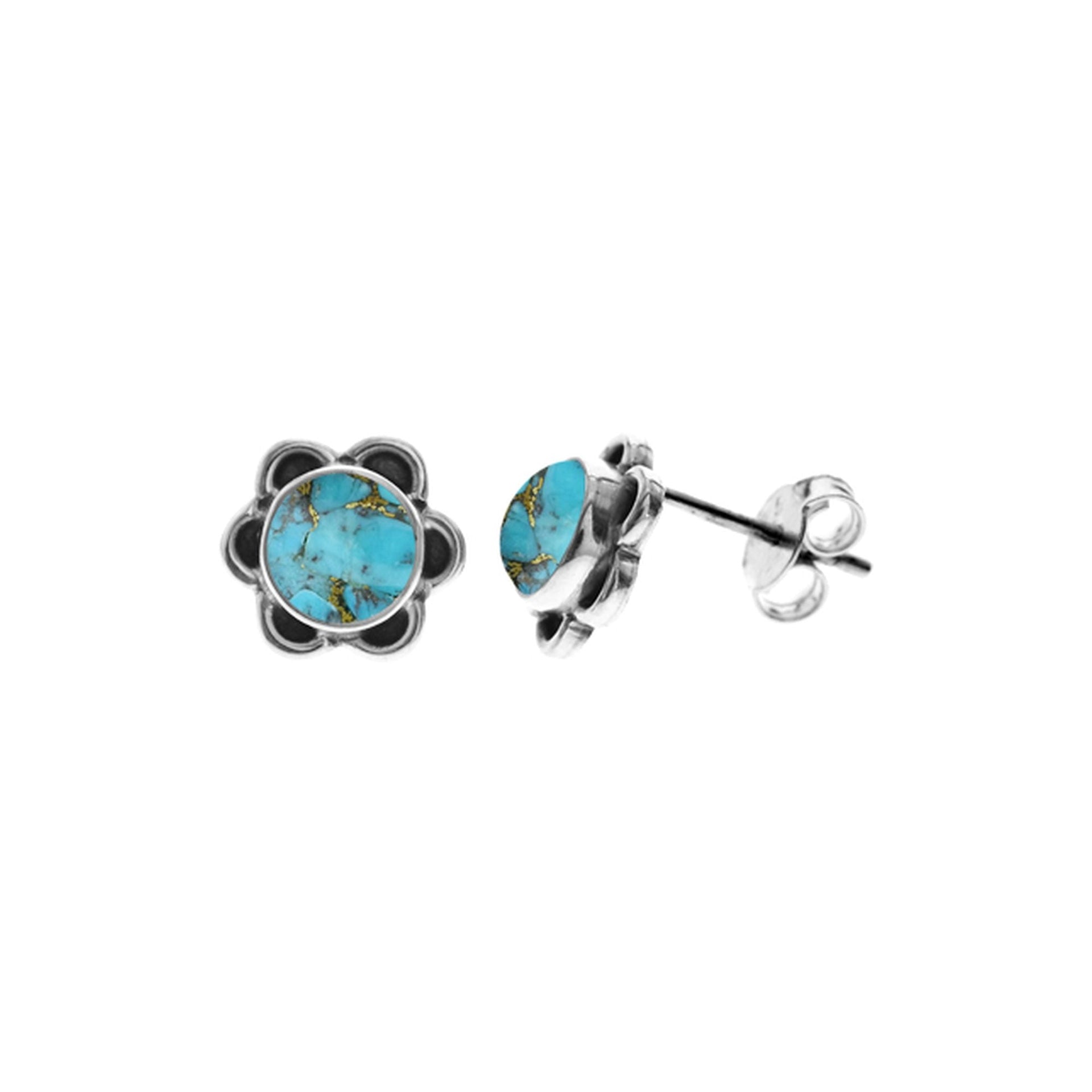 Catalina flower studs with blue mohave centre