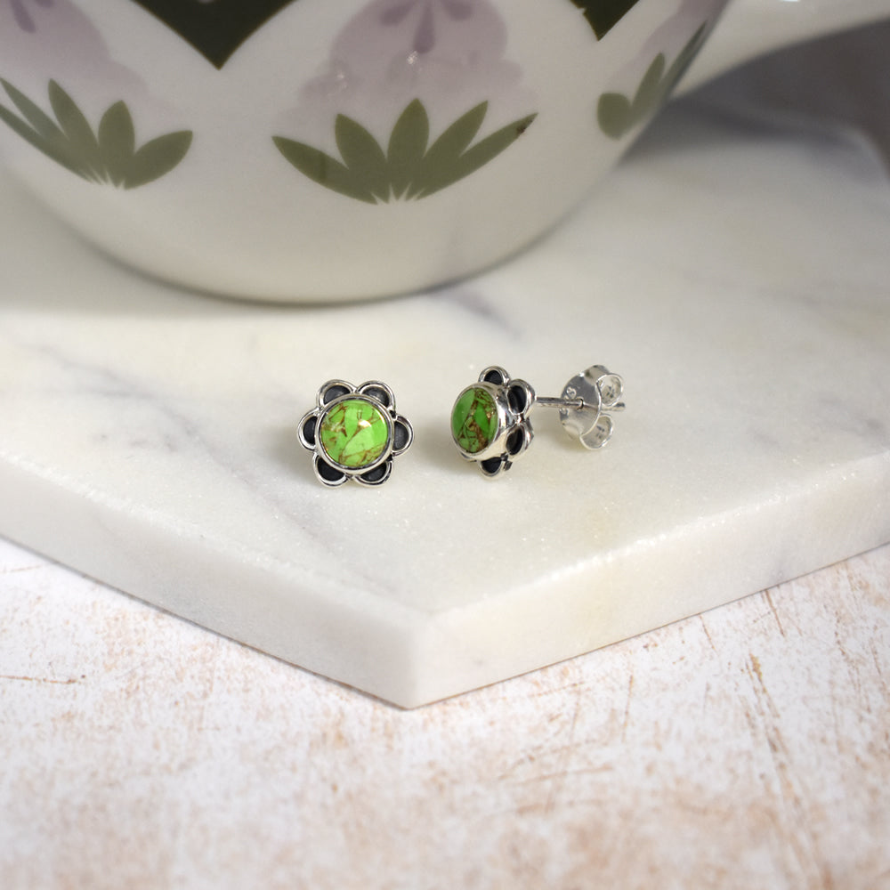 Catalina flower studs with green mohave centre