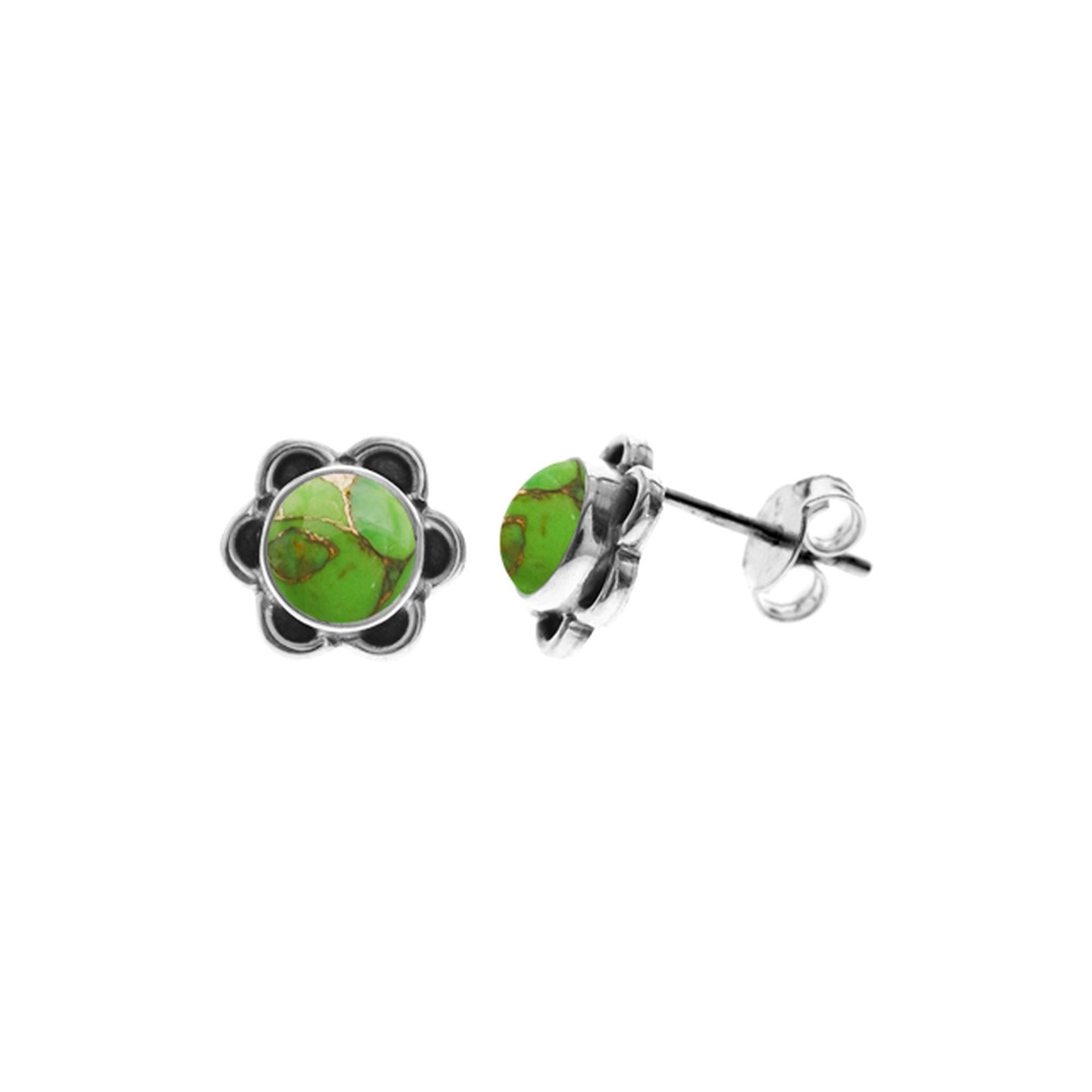 Catalina flower studs with green mohave centre