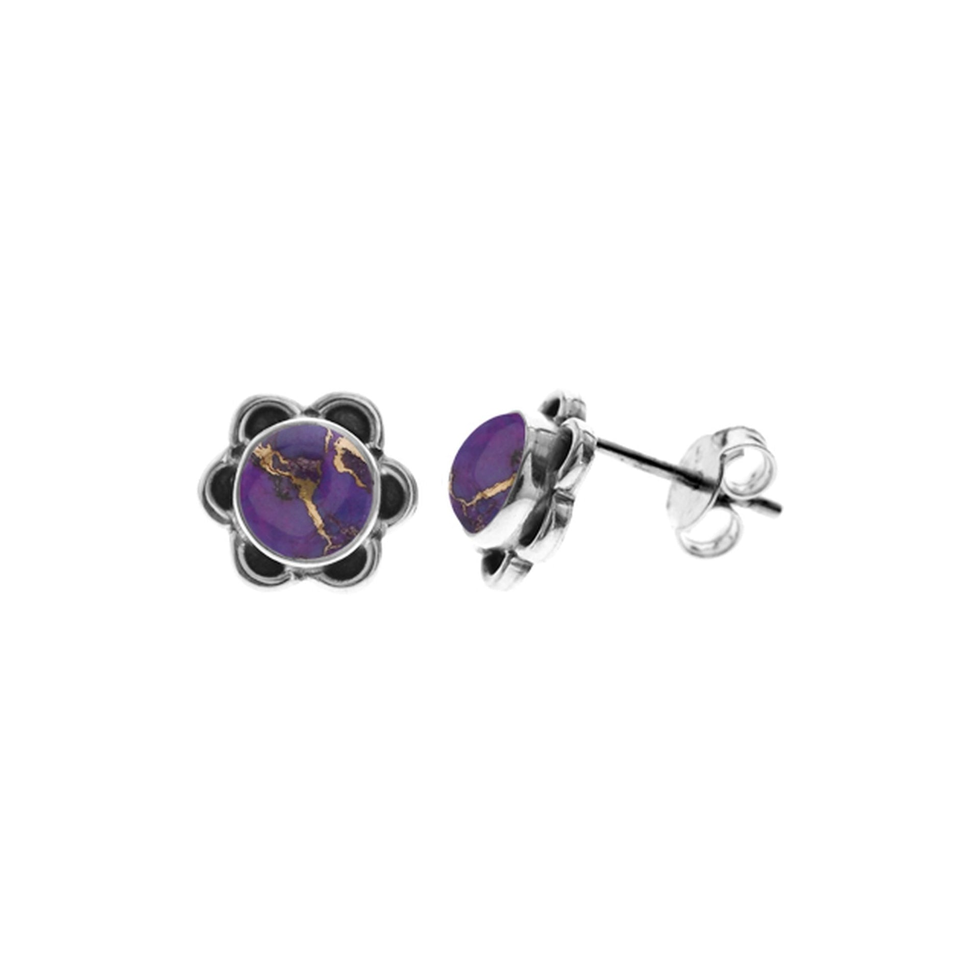 Catalina flower studs with purple mohave centre