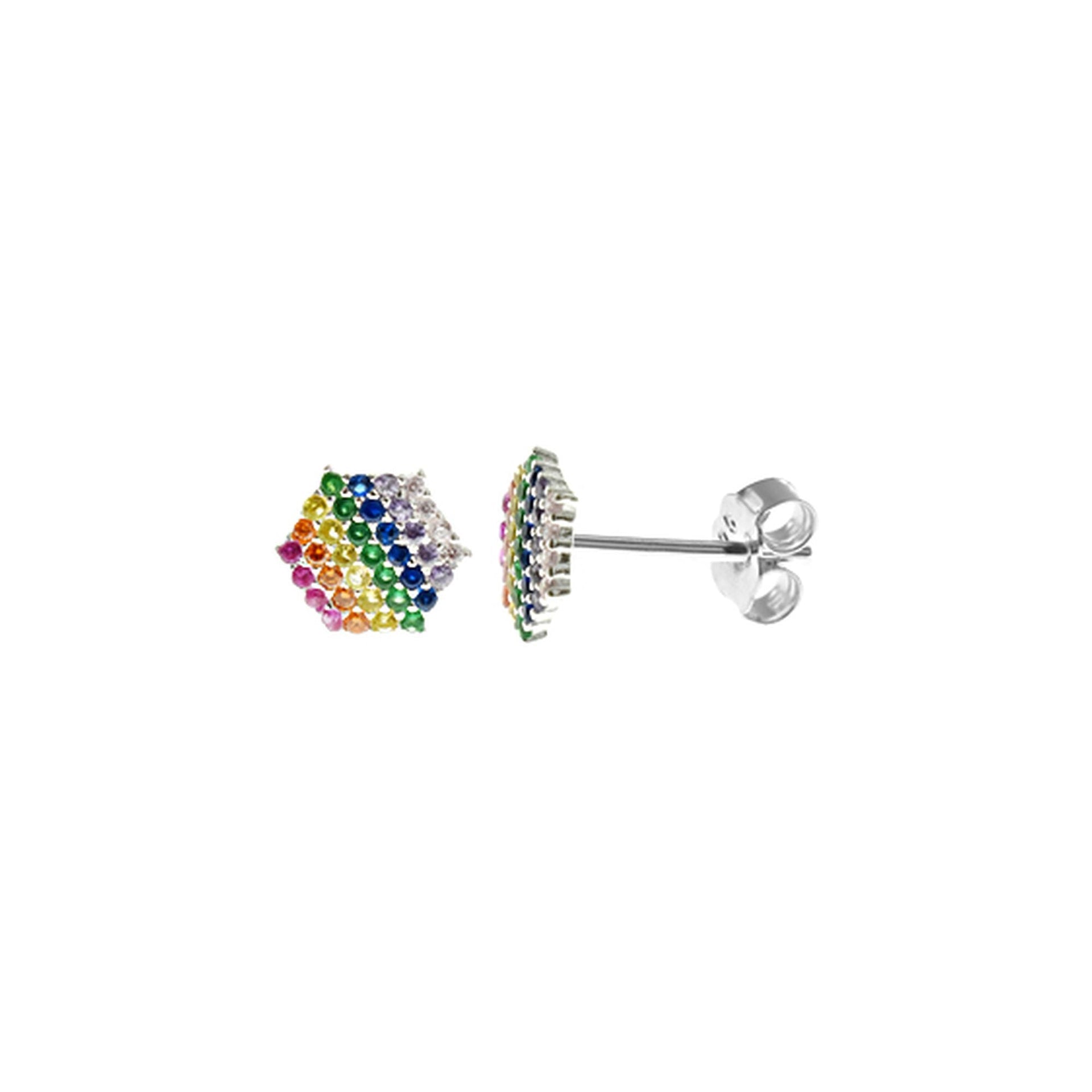 Callista hexagonal striped rainbow CZ studs