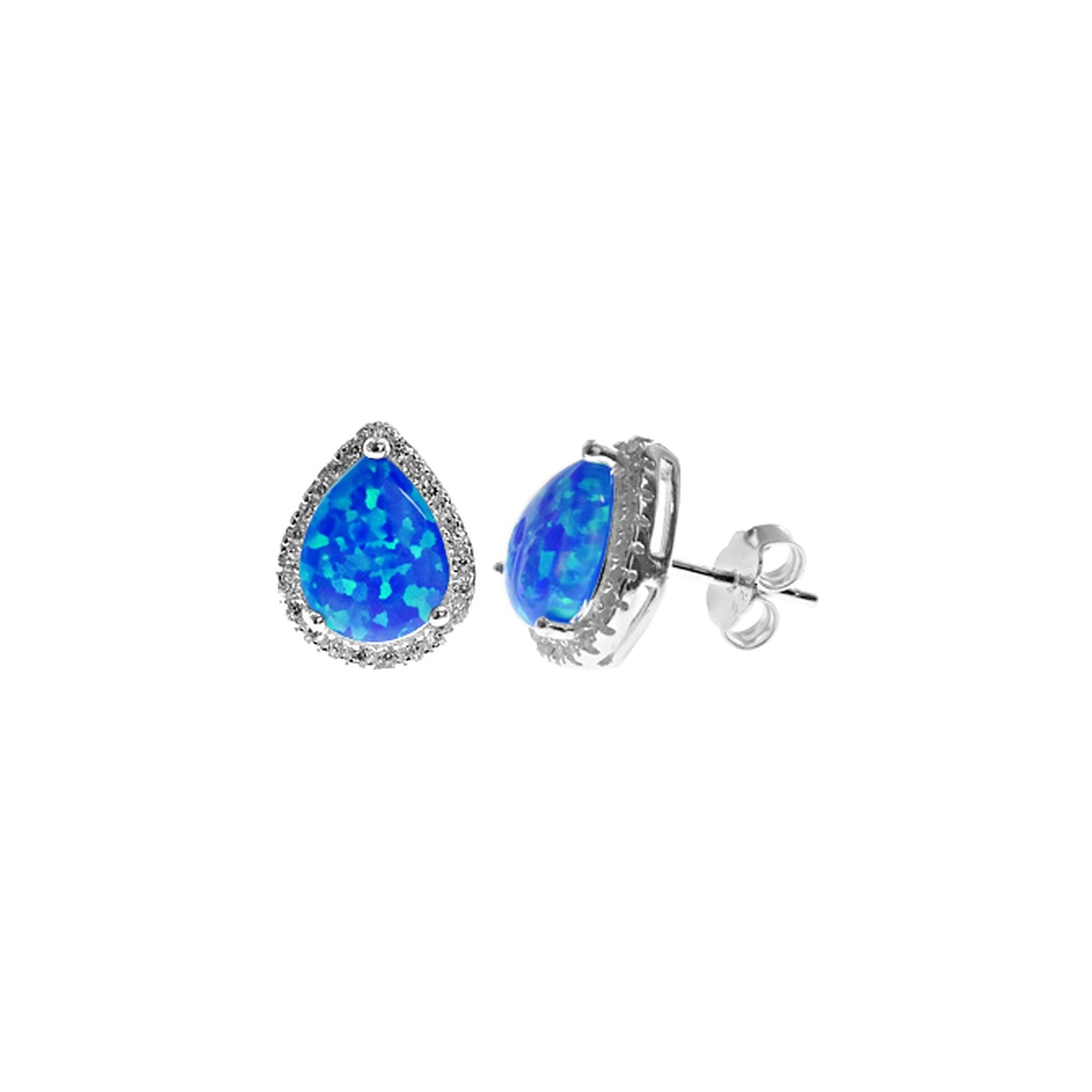 Aisha teardrop blue opalique CZ surround studs