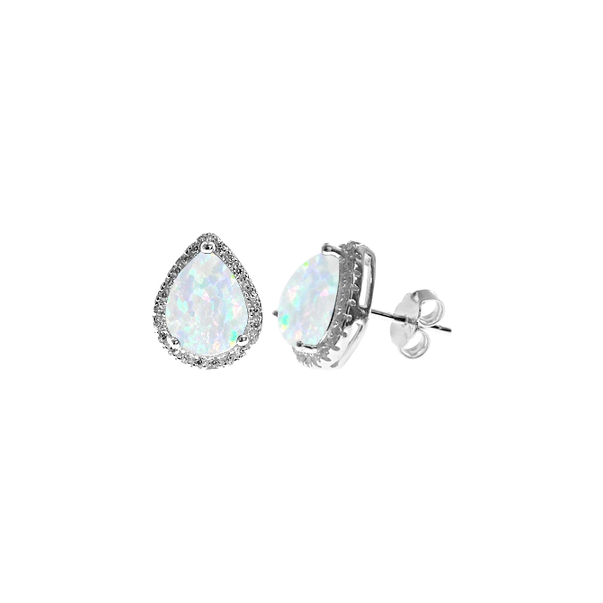 Aisha teardrop white opalique CZ surround studs