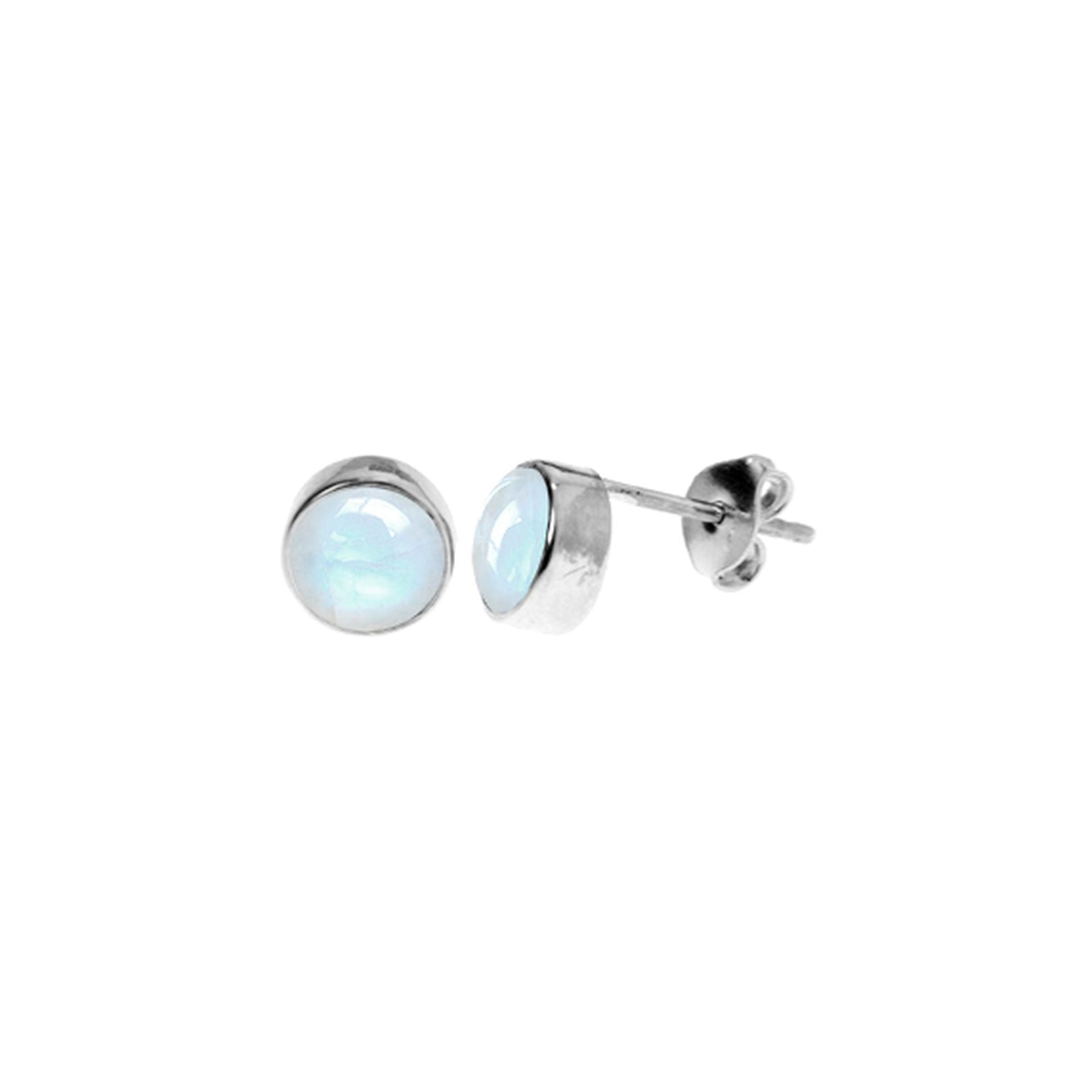 Samira plain round rainbow moonstone studs