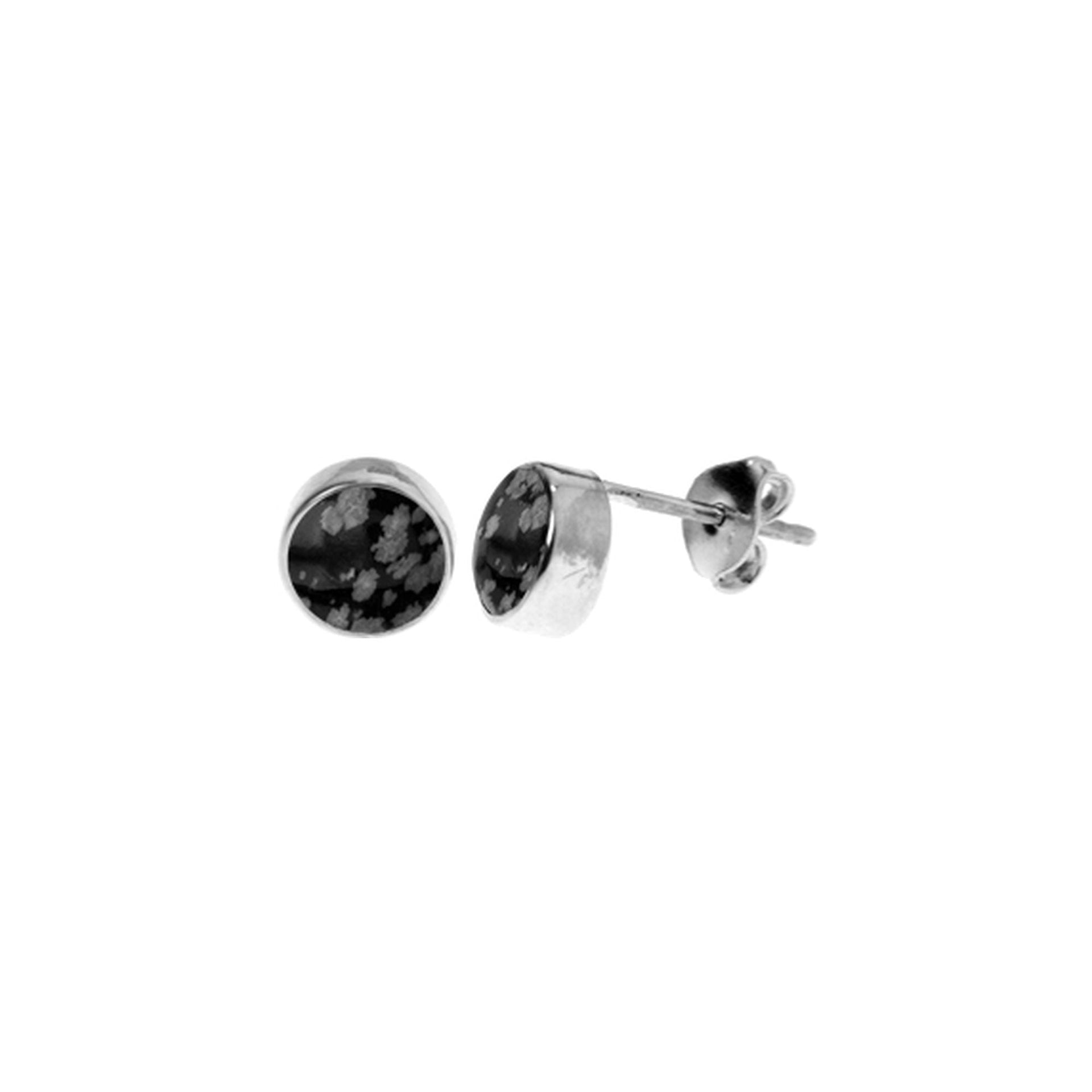 Samira plain round snowflake obsidian studs