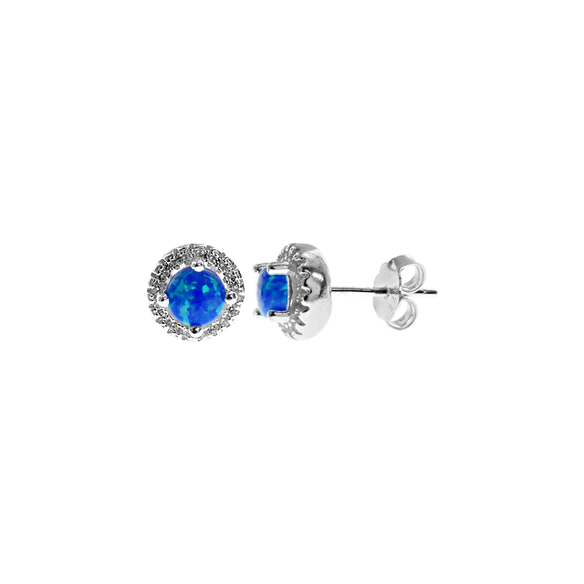 Aisha round blue opalique CZ surround studs