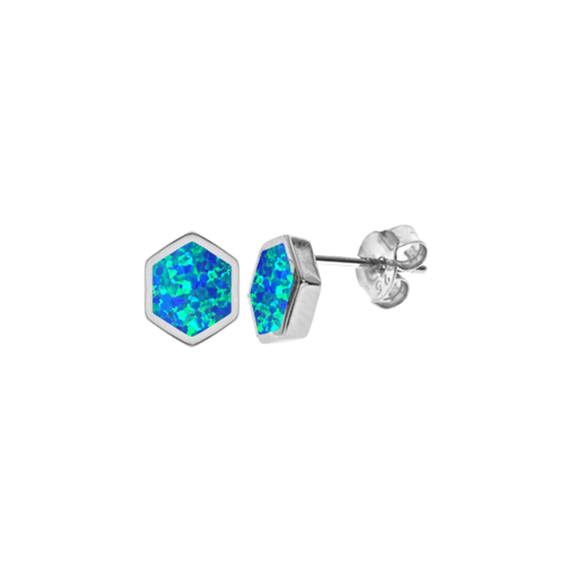 Diana hexagonal blue opalique studs