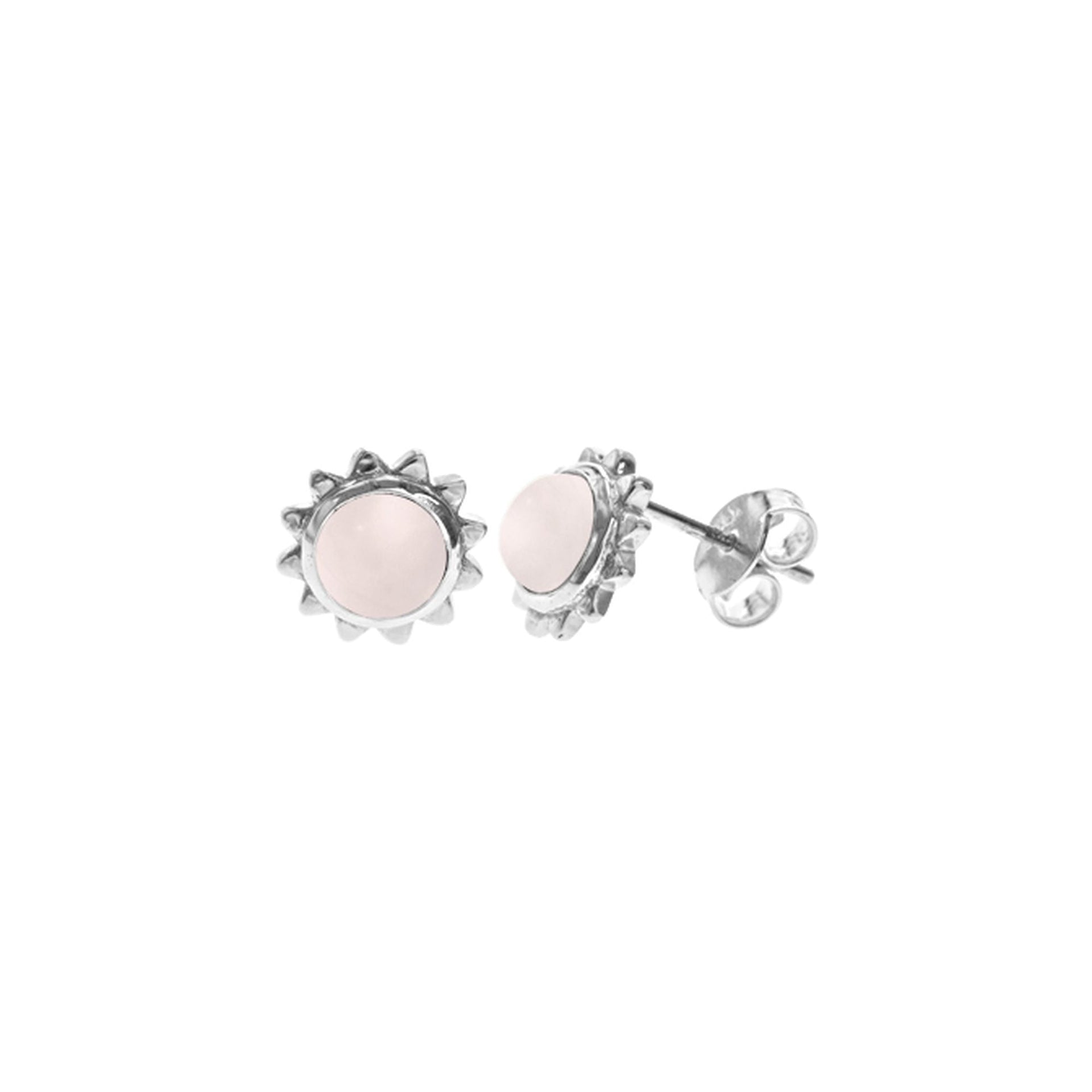 Catalina round rose quartz sunburst studs