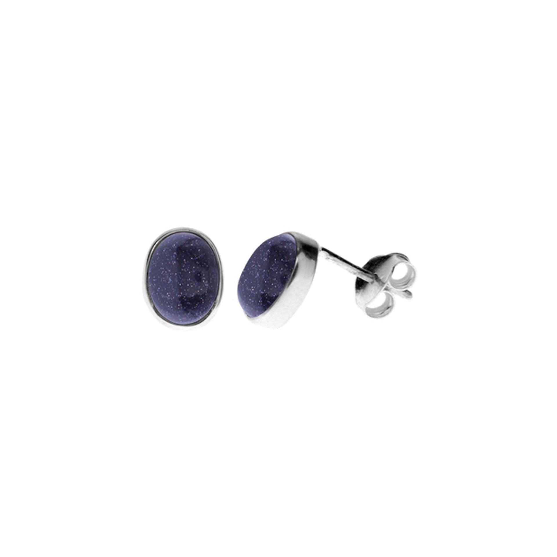 Samira blue goldstone oval plain studs