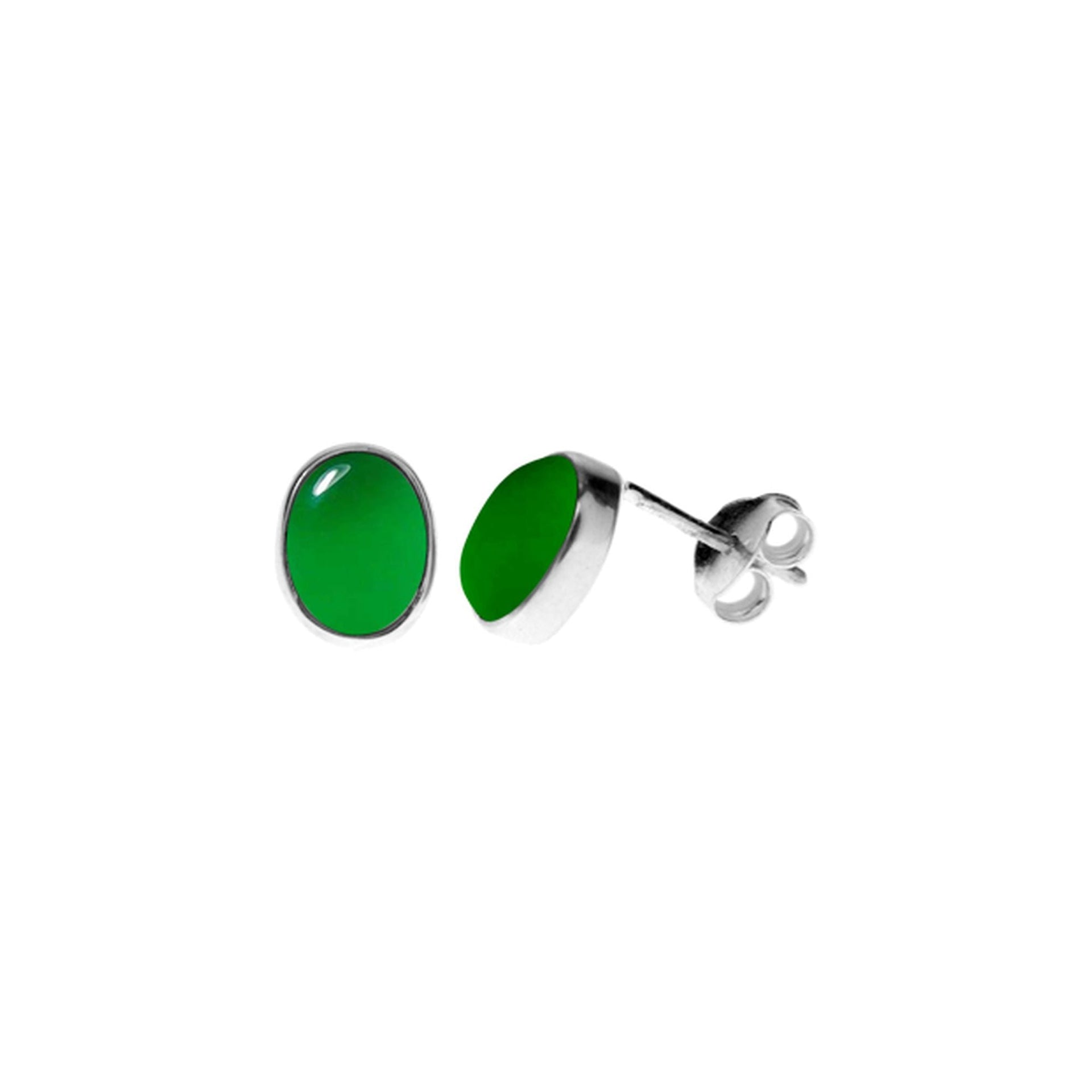 Samira green agate oval plain studs