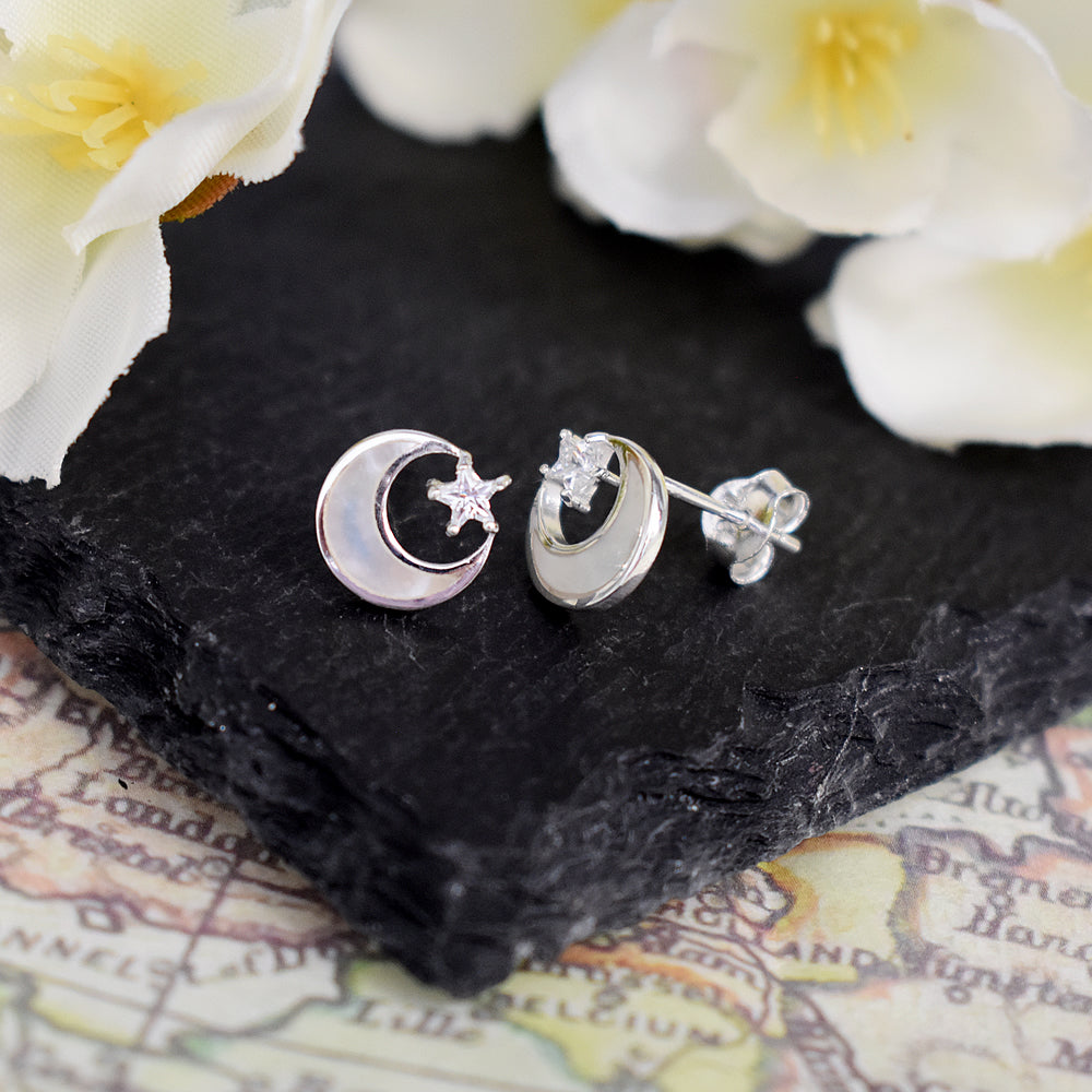Bronwen mother of pearl & CZ moon studs