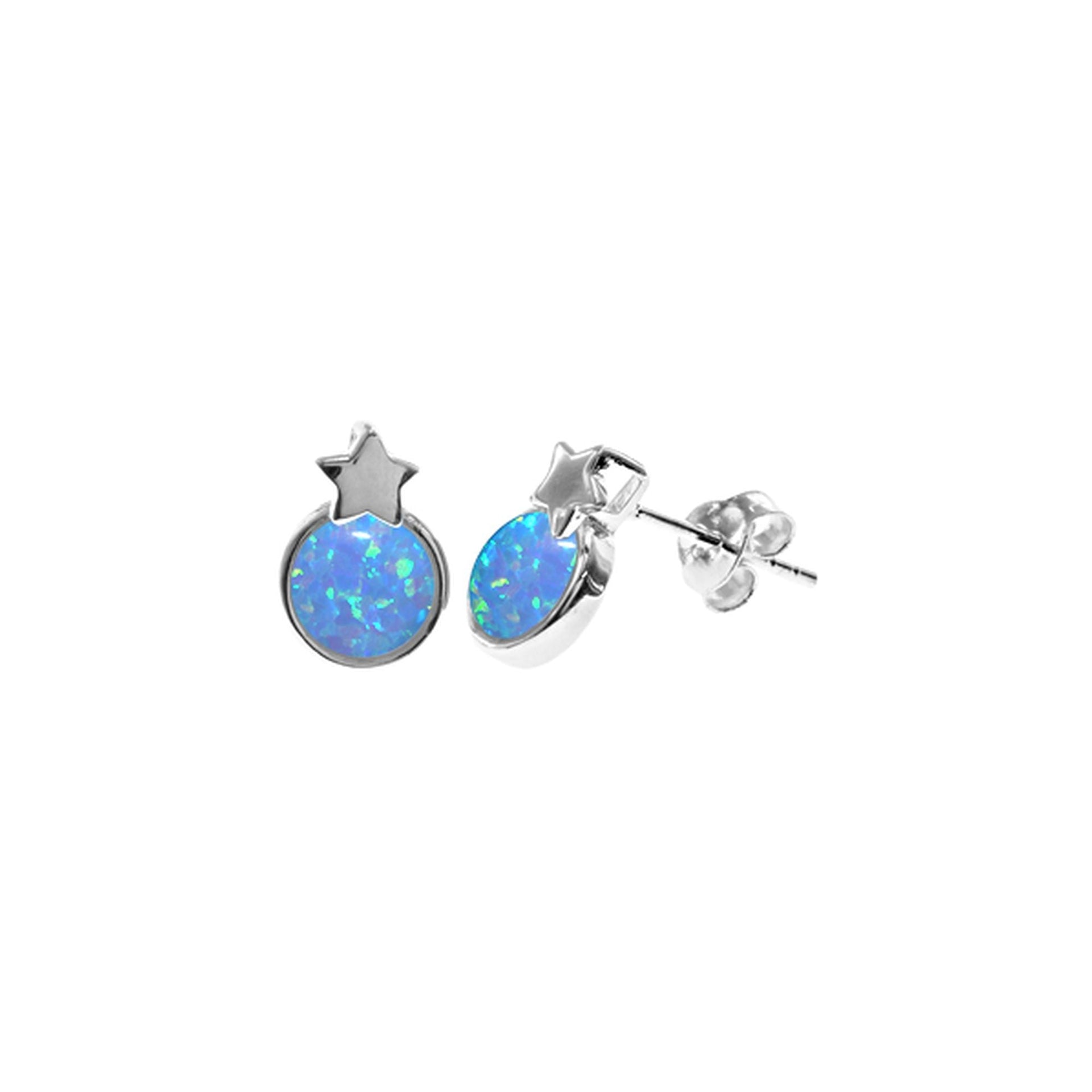 Angelica round blue opalique star-topped studs