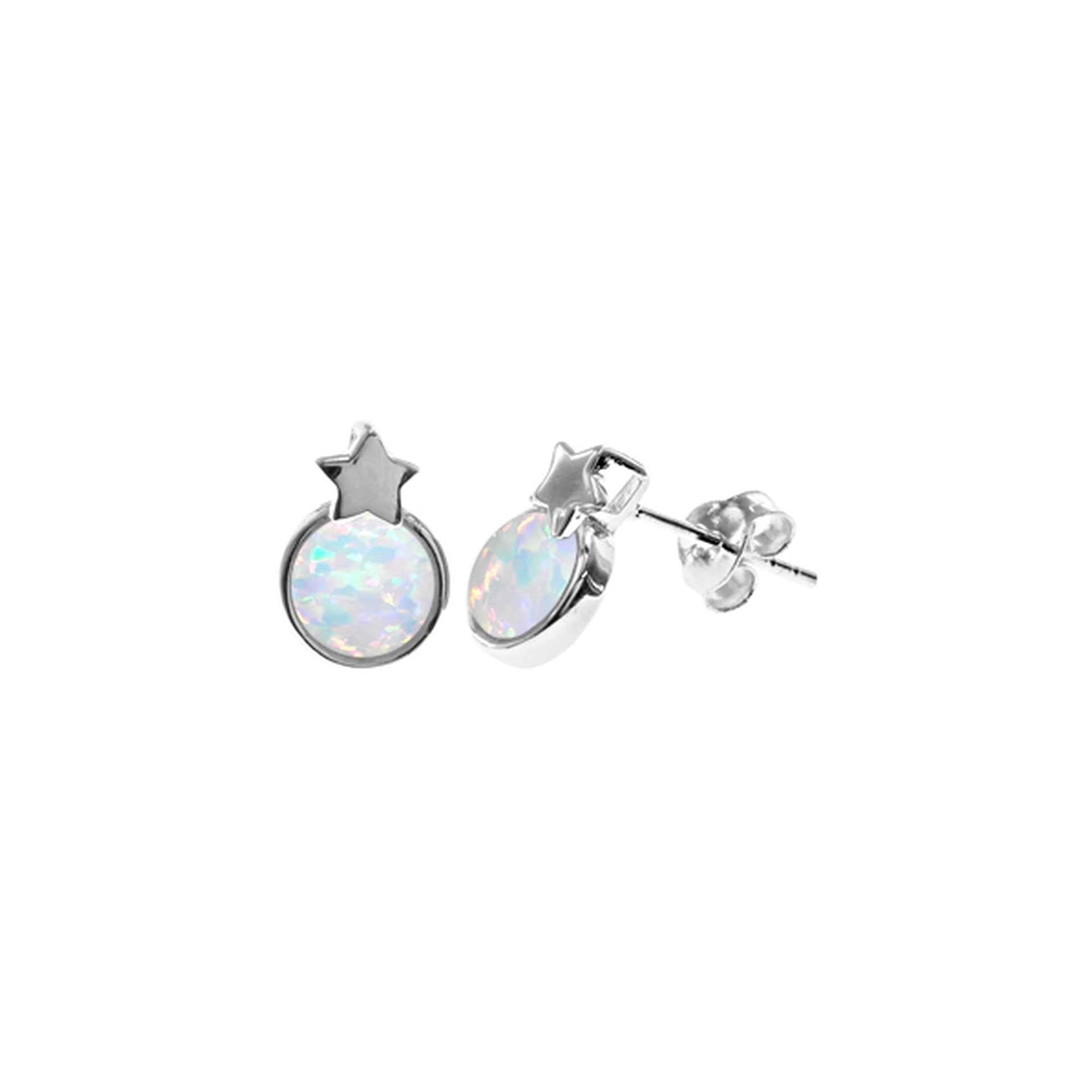 Angelica round white opalique star-topped studs