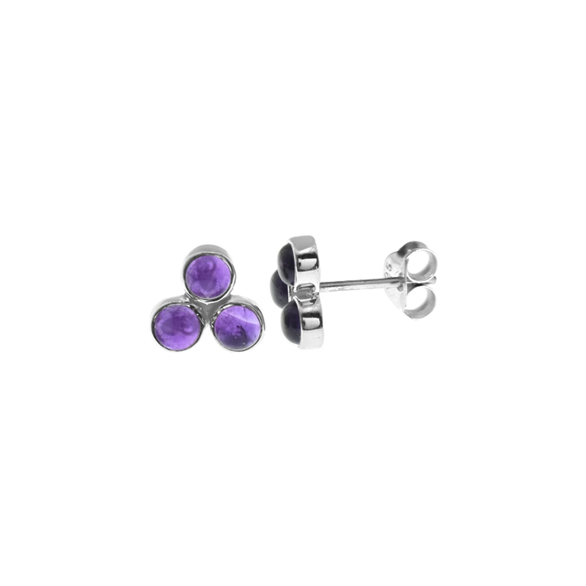 Samira triple round amethyst pyramid studs