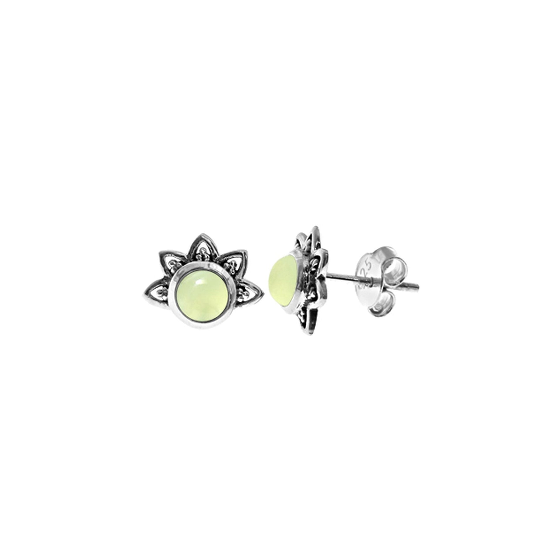 Catalina round prehnite crown studs