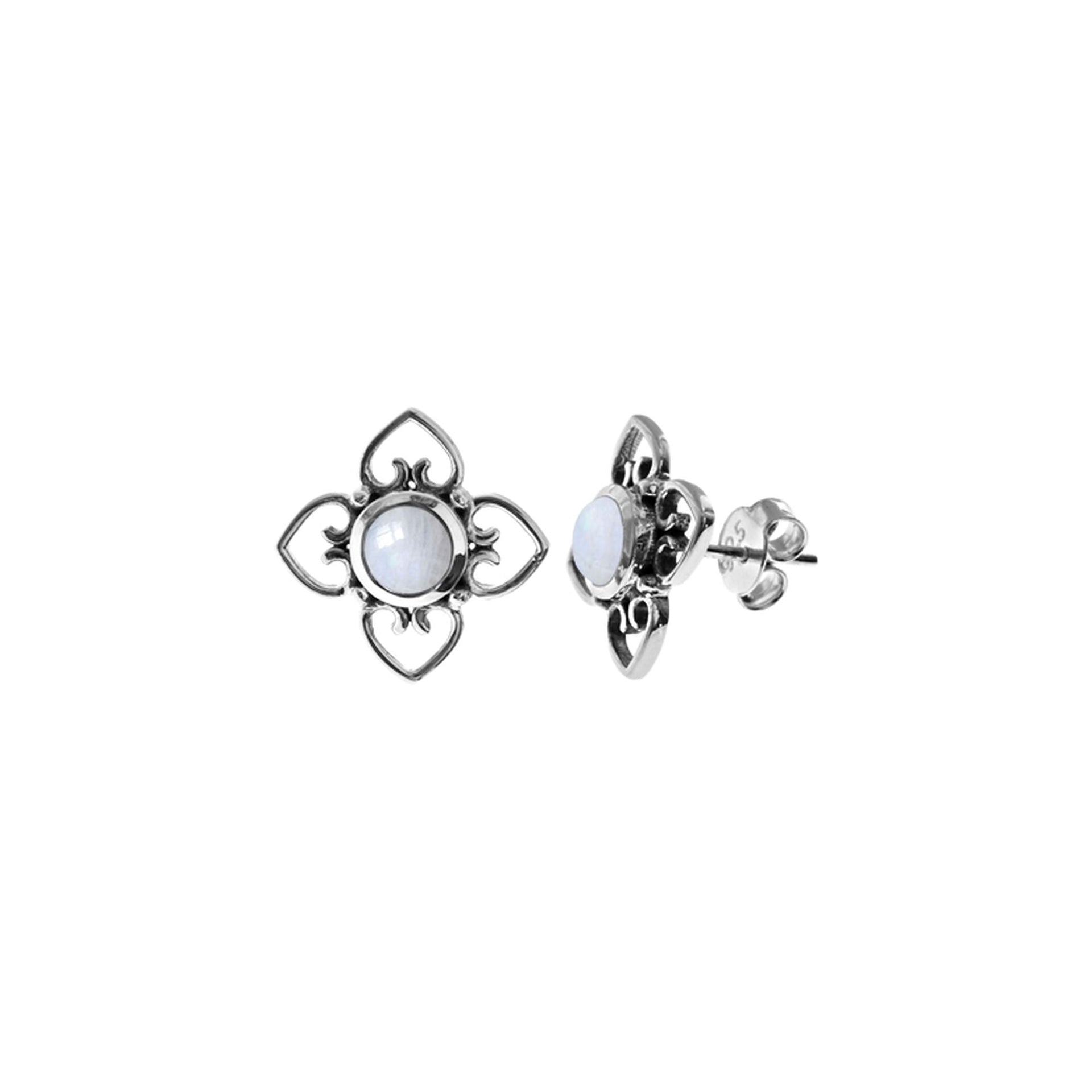 Catalina four petal rainbow moonstone studs