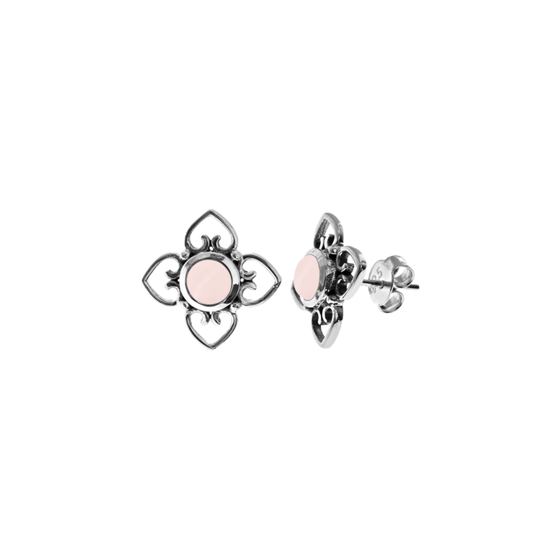 Catalina four petal rose quartz studs