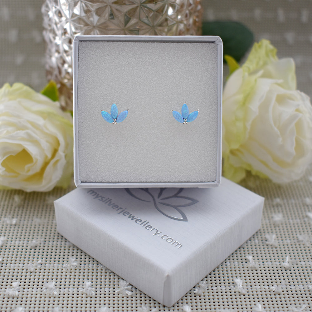 Bethan triple marquis blue opalique fan studs