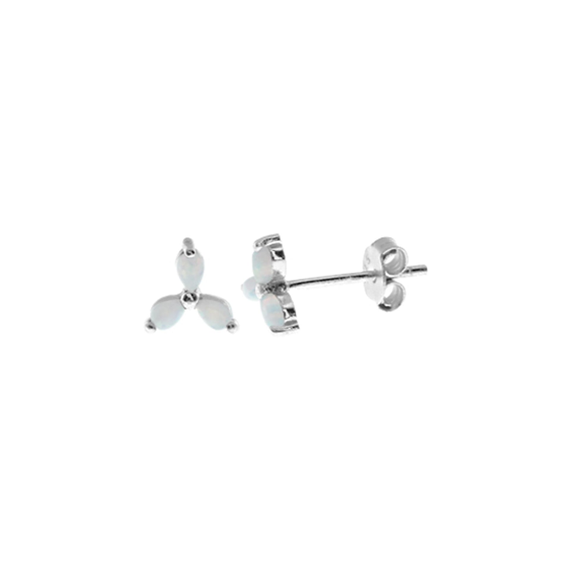 Bethan triple prong fan white opalique studs