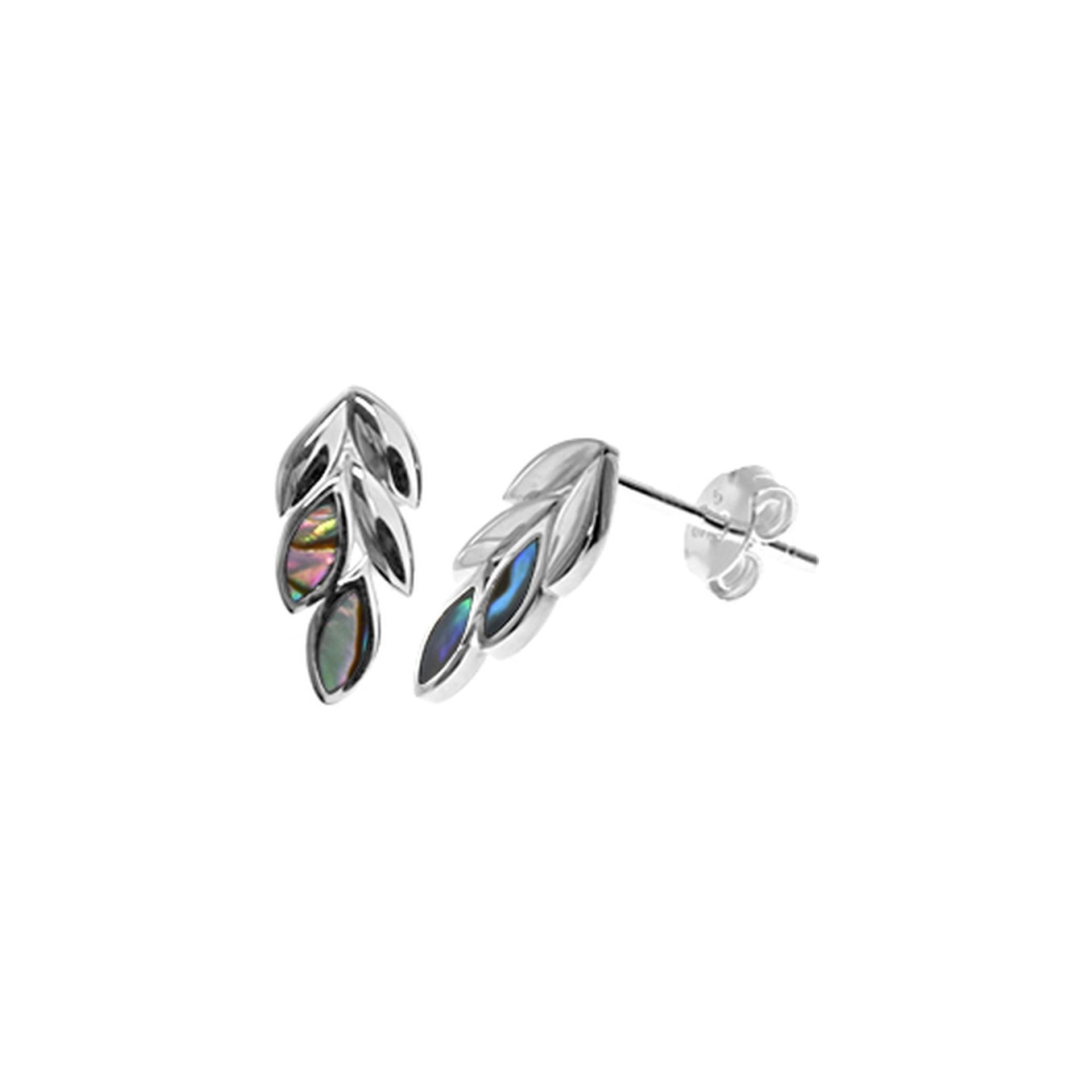 Leona inlaid paua shell leaf sprig studs