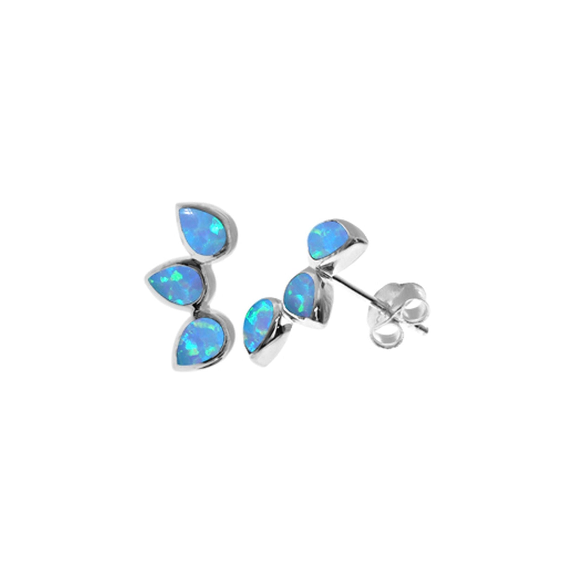 Angelica triple teardrop blue opalique studs