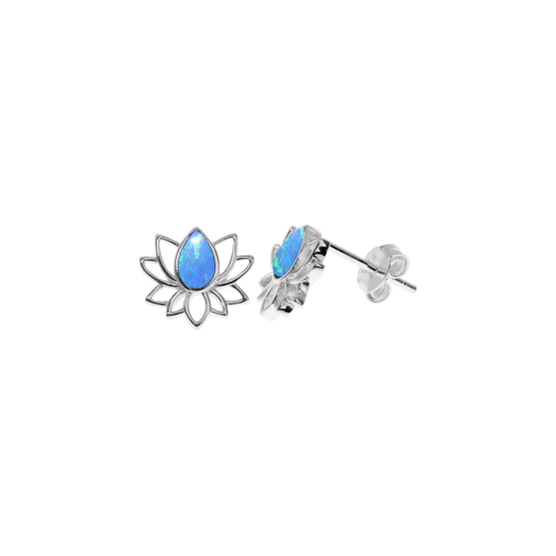 Sasha blue opalique lotus flower studs