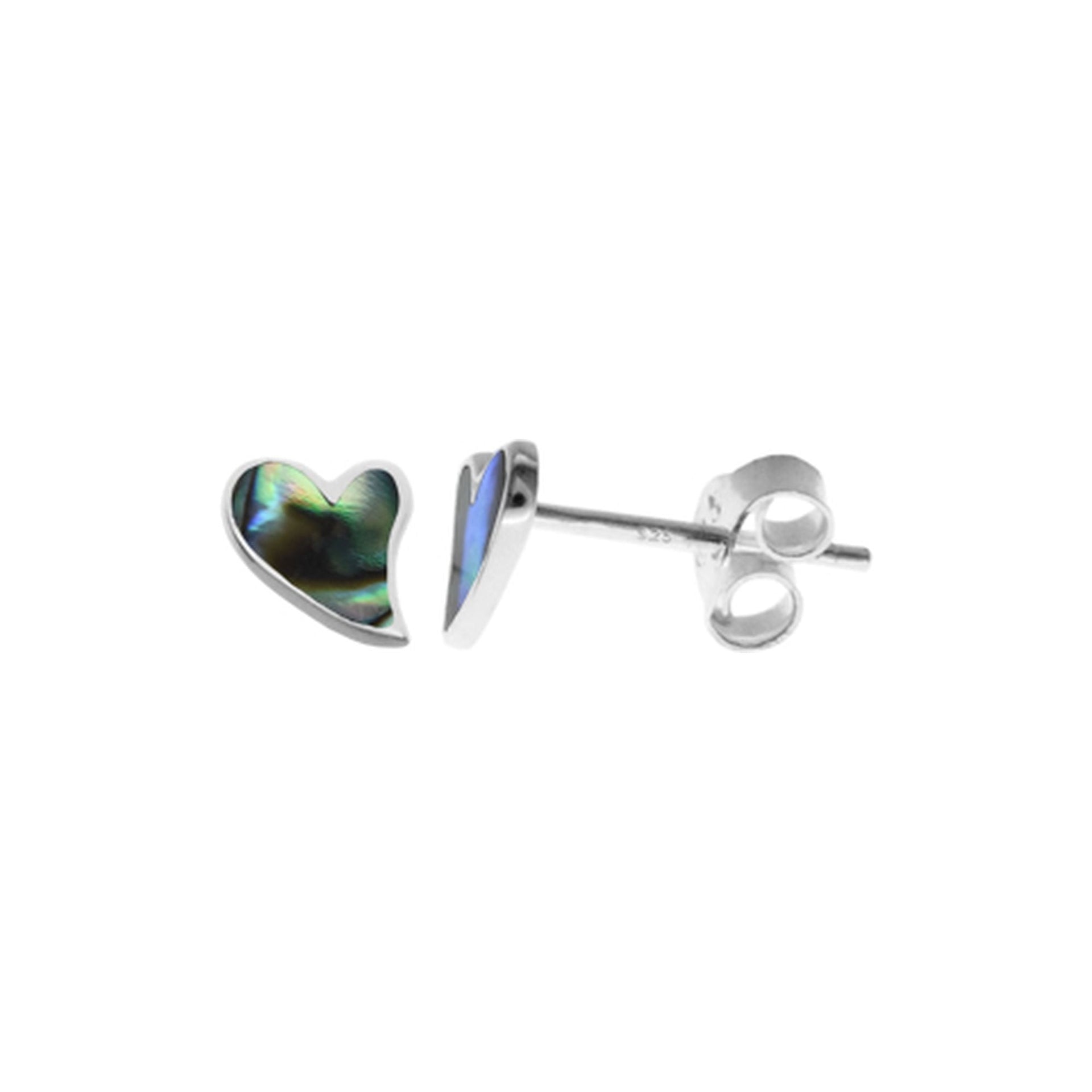 Bronwen asymmetric paua shell heart studs