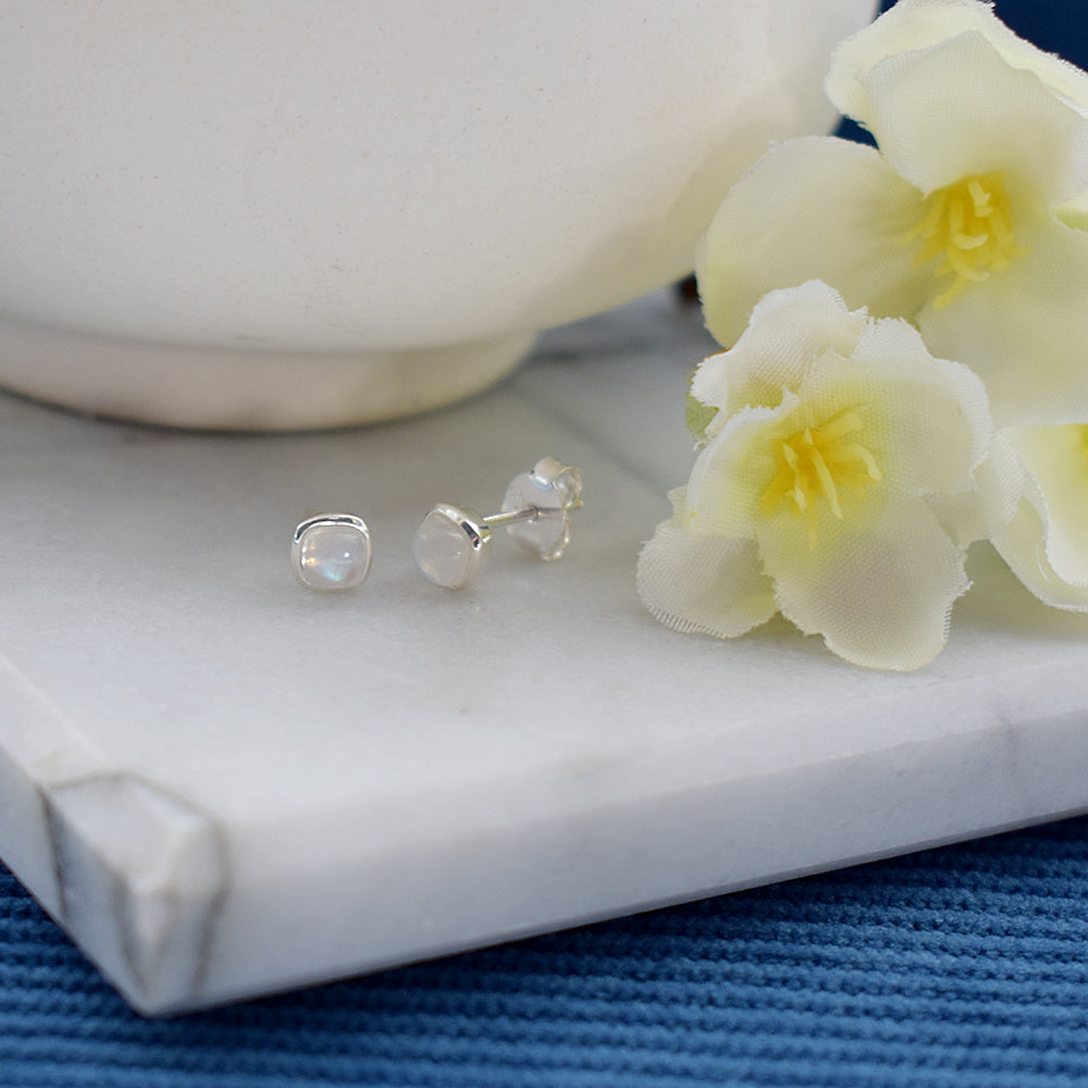 Samira dainty rainbow moonstone cushion studs