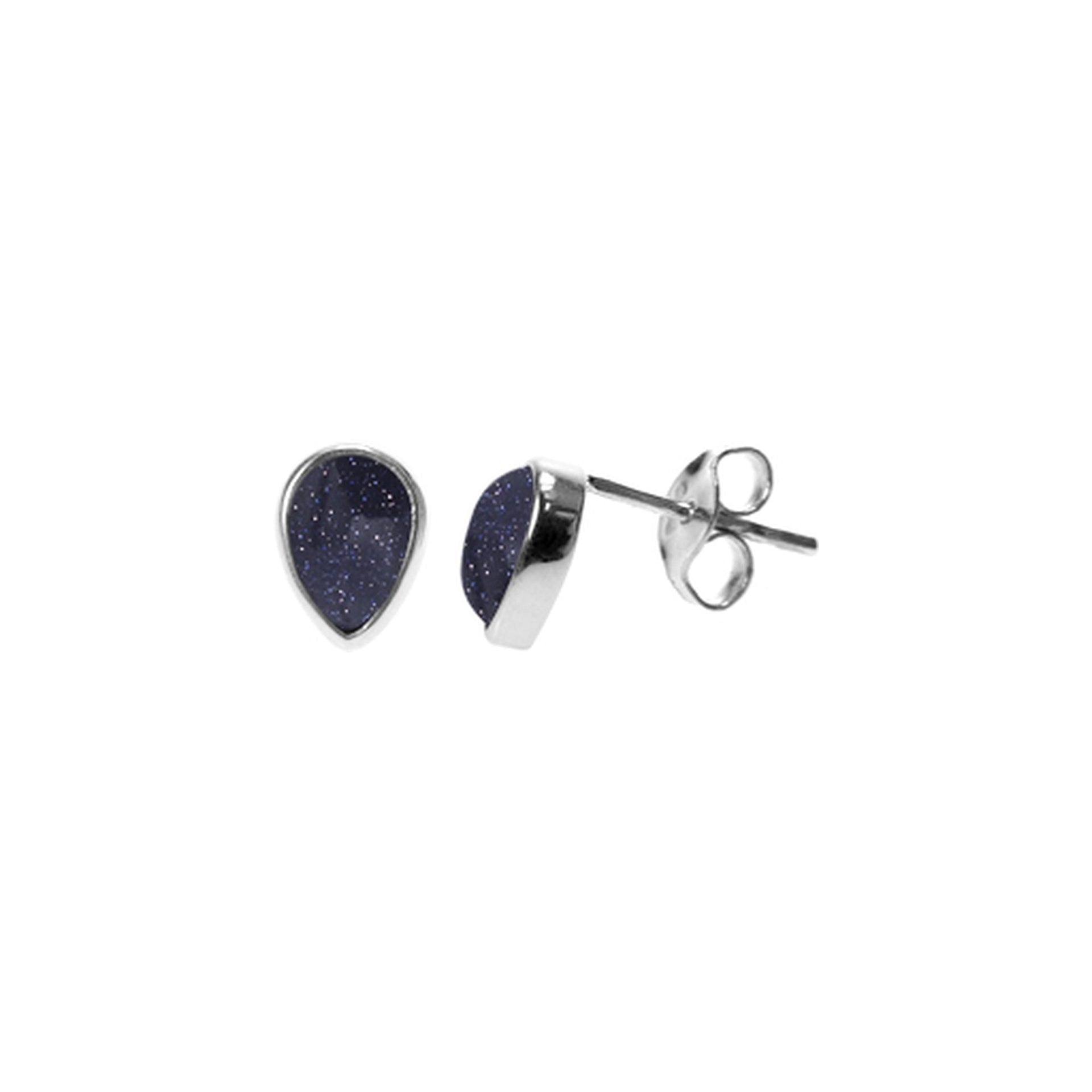 Samira small teardrop blue goldstone studs