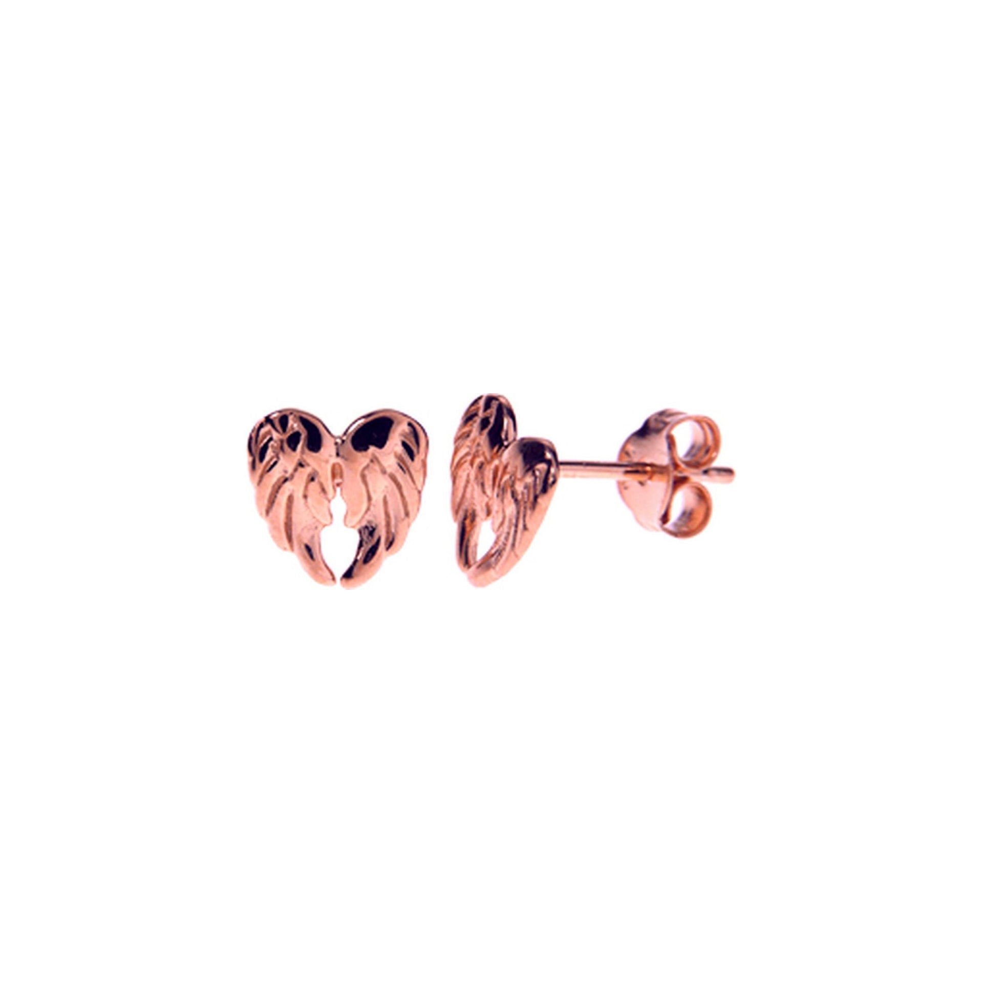 Rose gold plated angel wing studs