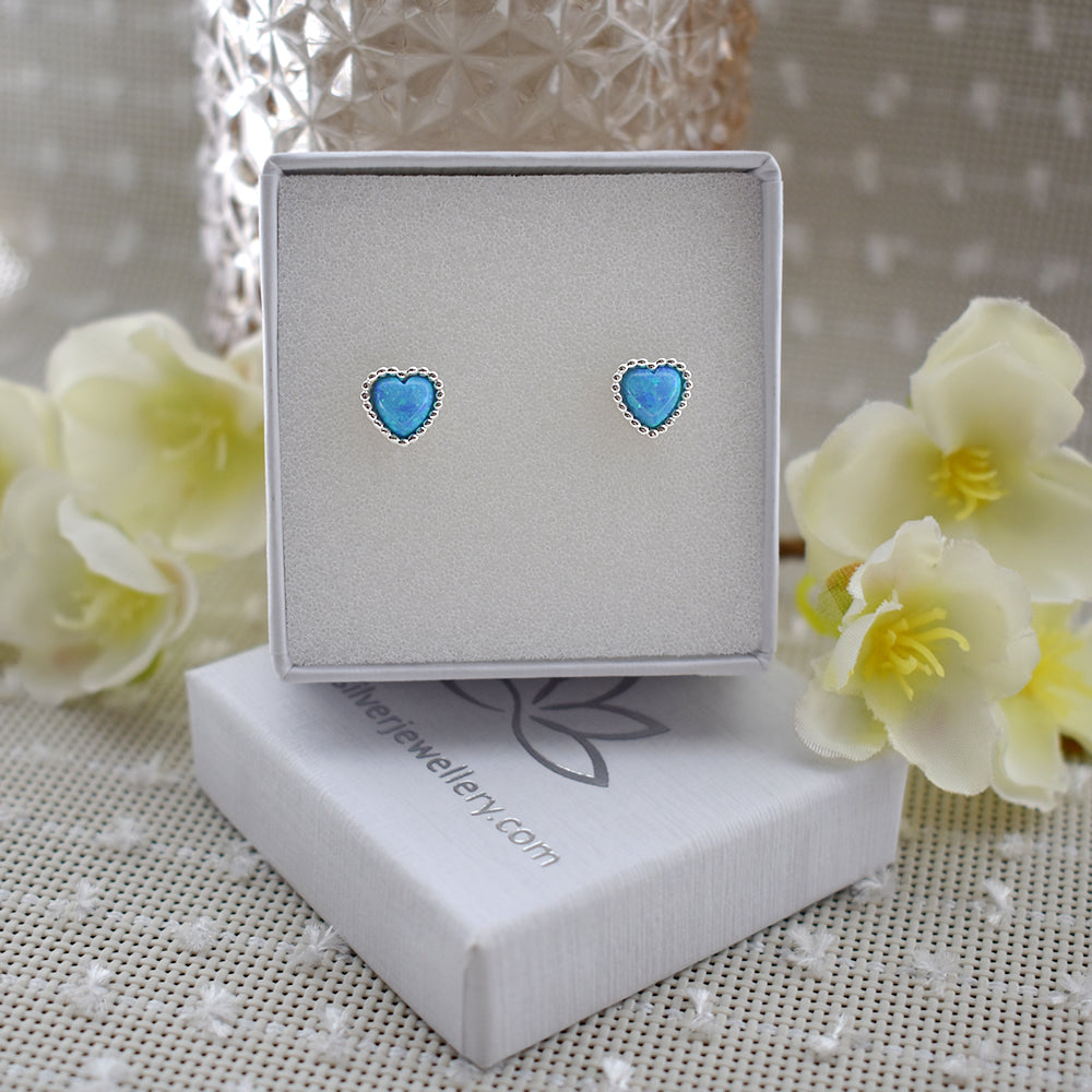 Bethan fancy blue opalique heart studs