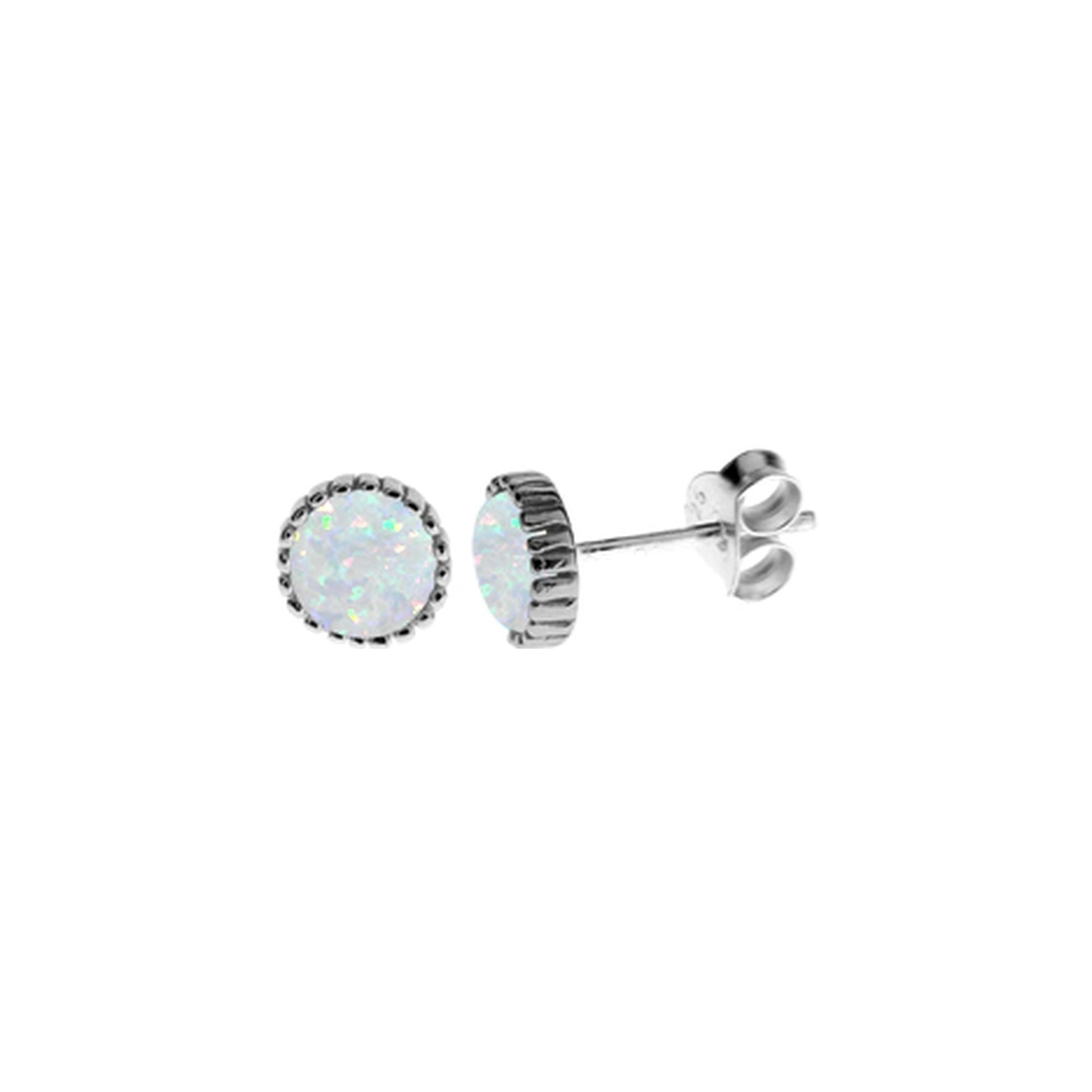 Bethan fancy round white opalique studs