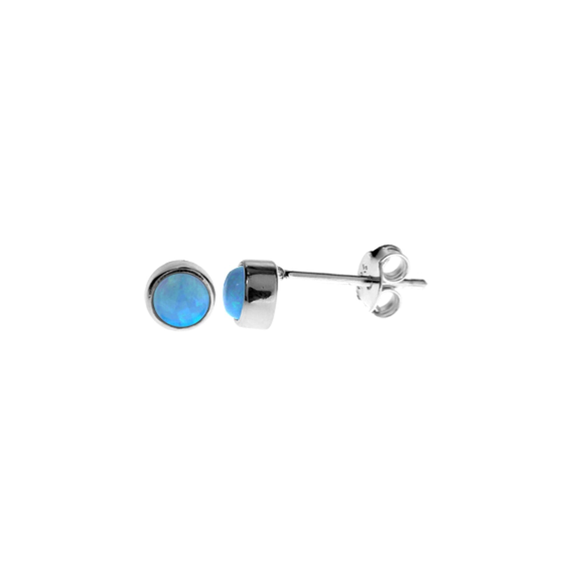 Angelica small round collet-set blue opalique studs