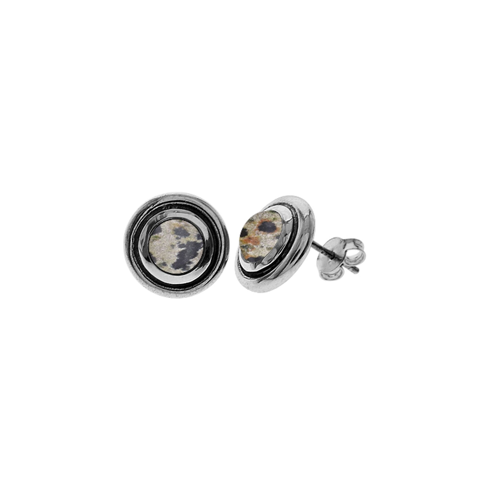 Round dalmatian jasper double surround studs