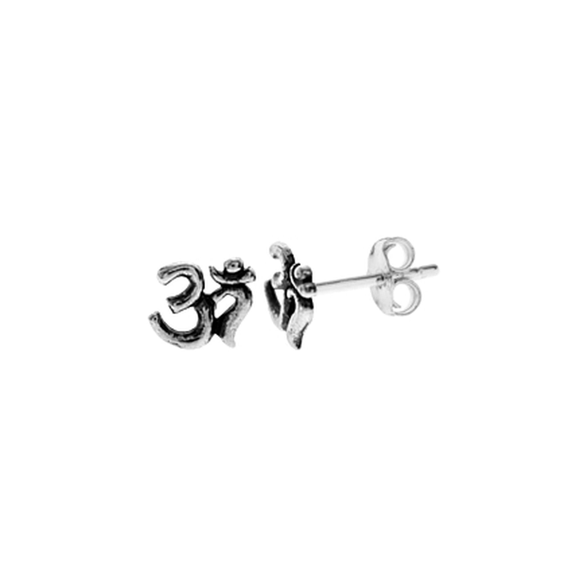 Zora oxidised silver 'Om' symbol studs