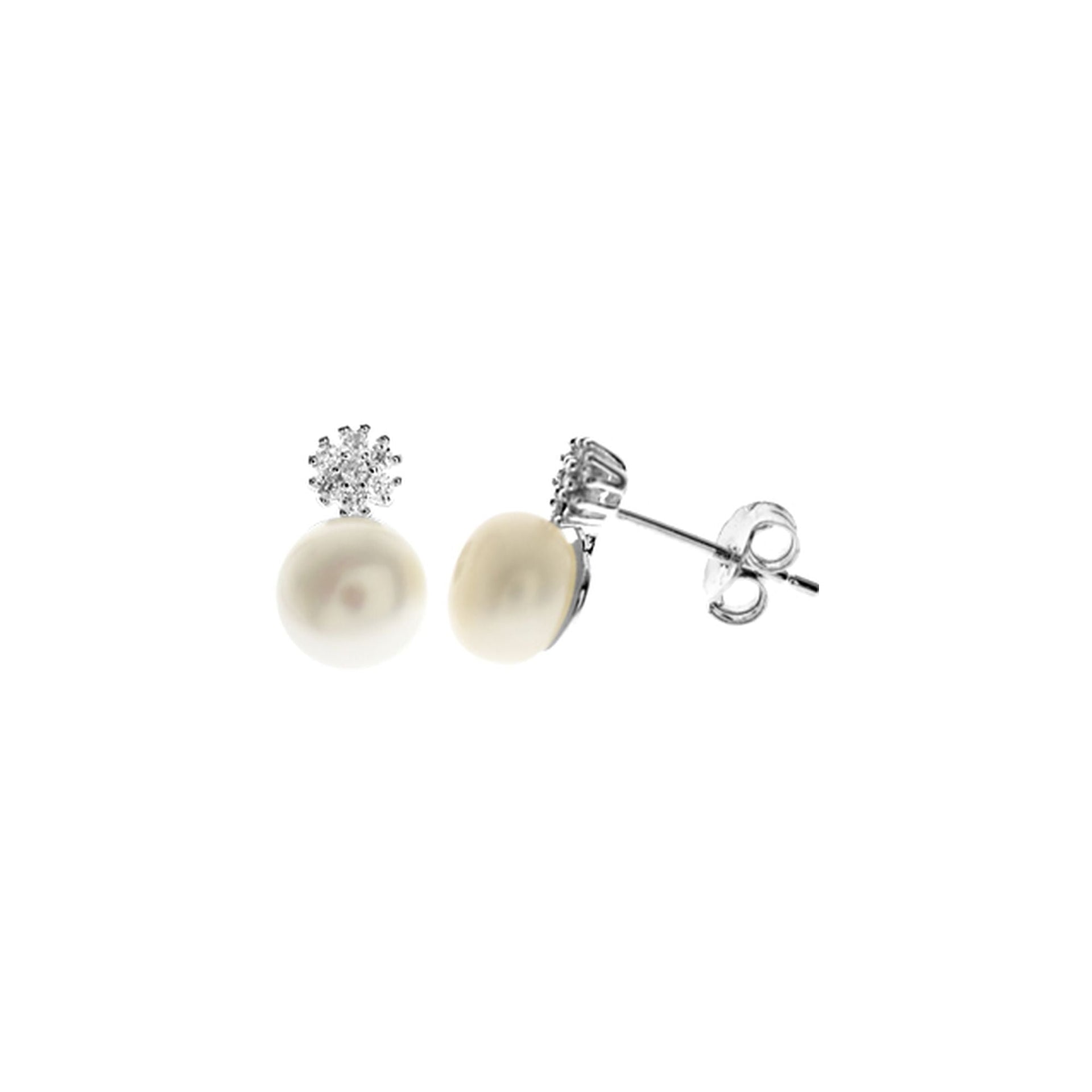 Rosa pearl with CZ cluster studs