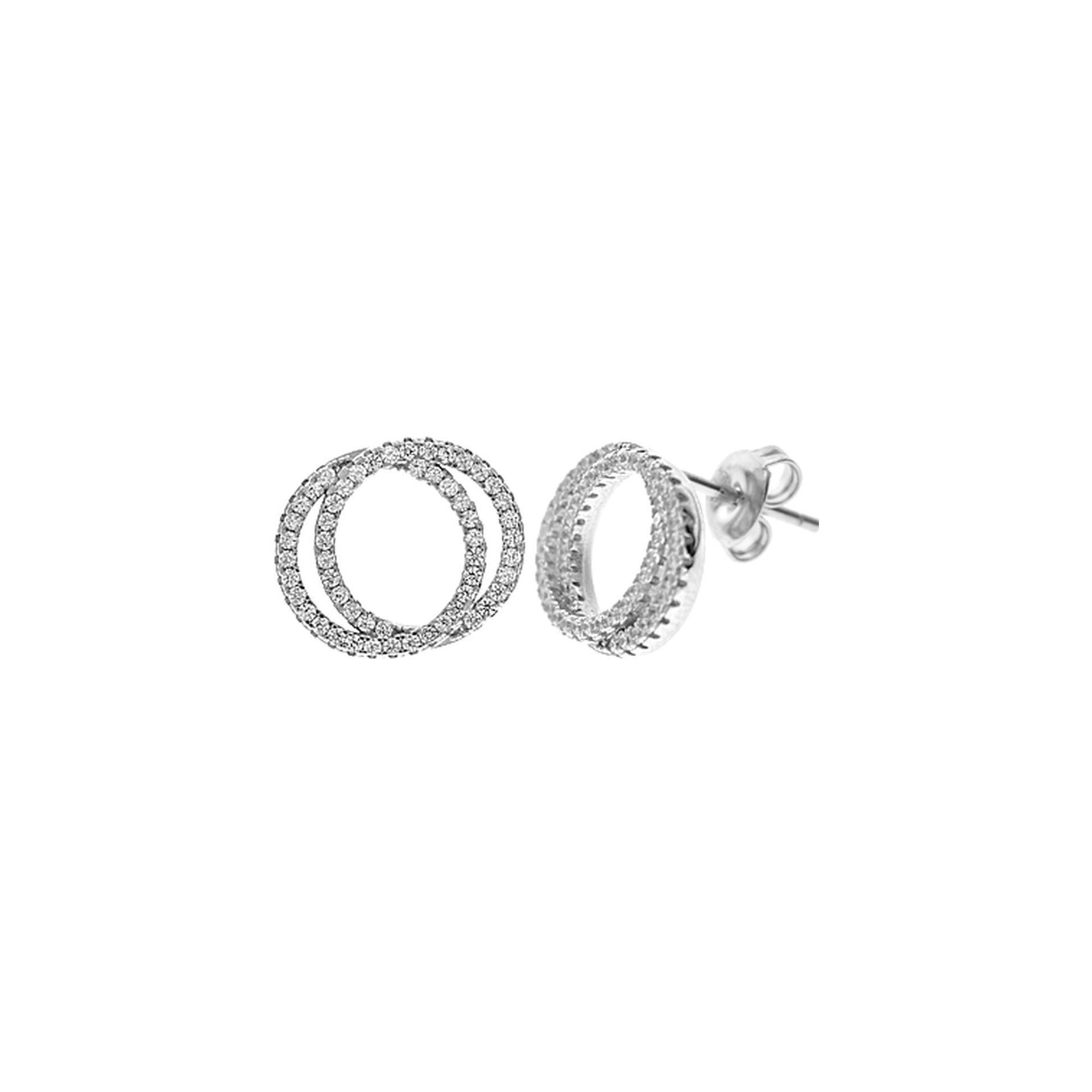 Davina interlinked CZ-encrusted double hoop studs