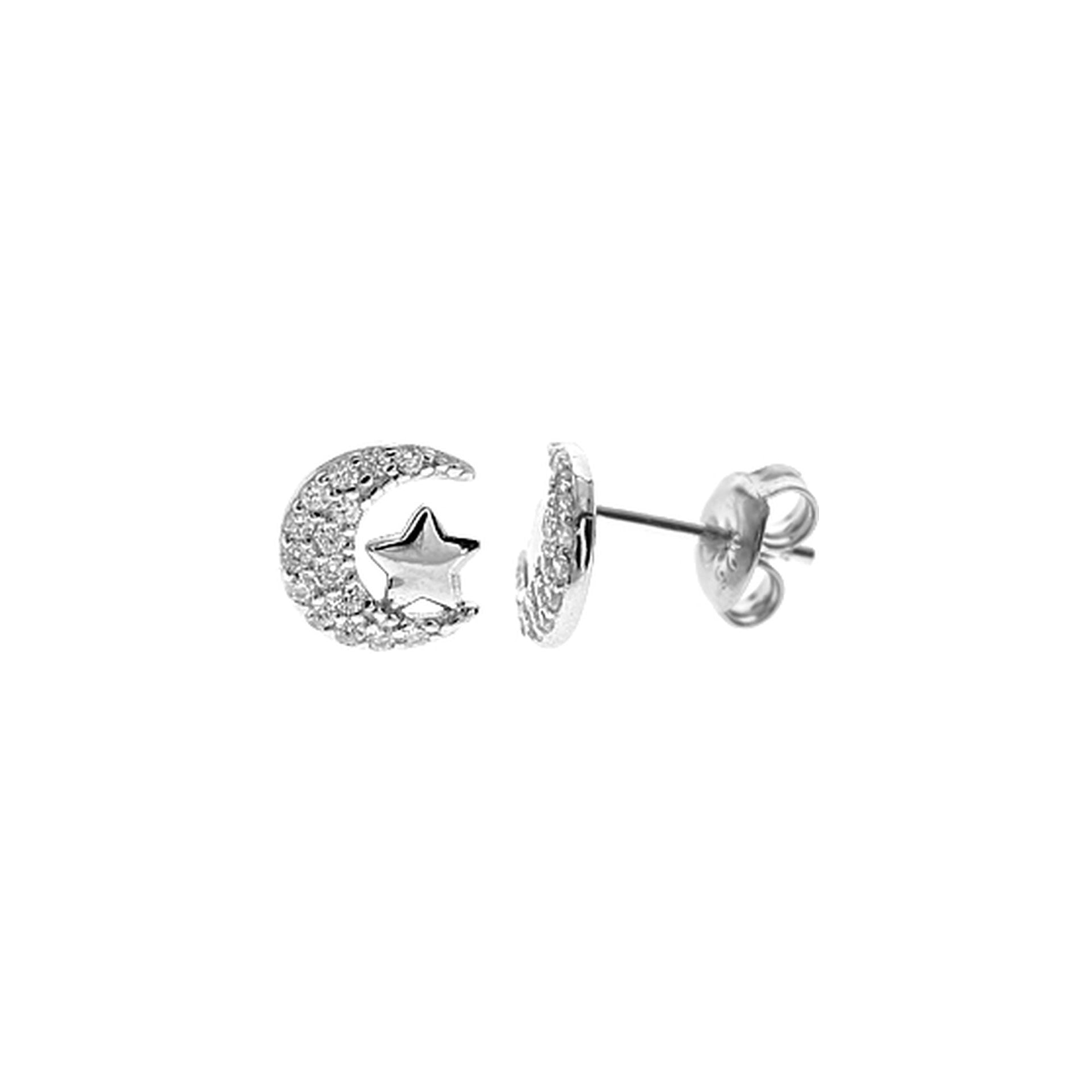 Natalie CZ crescent moon & star studs