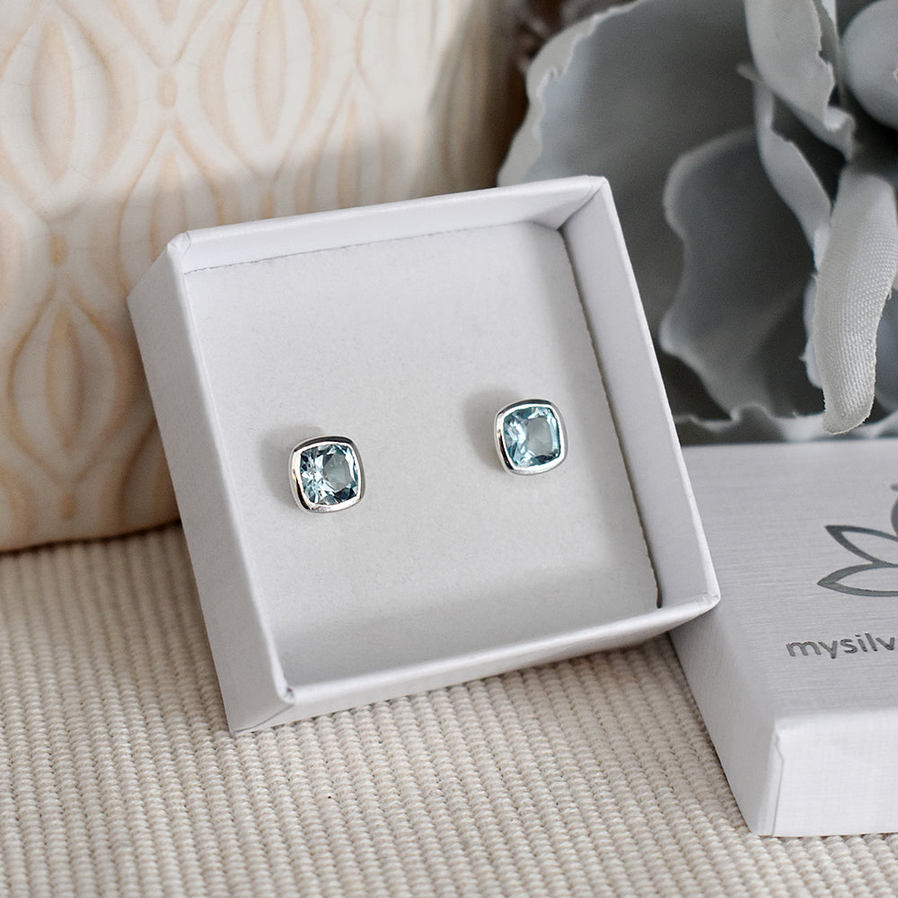 Samira squircle blue topaz studs