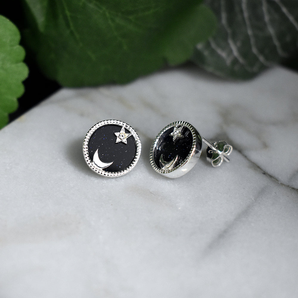 Elsa blue goldstone moon & star studs