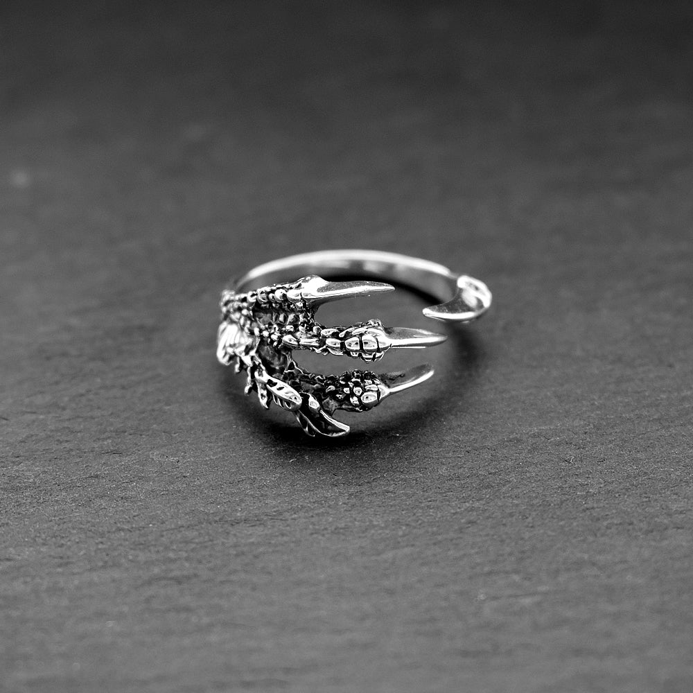 Harley feather clawed foot silver ring