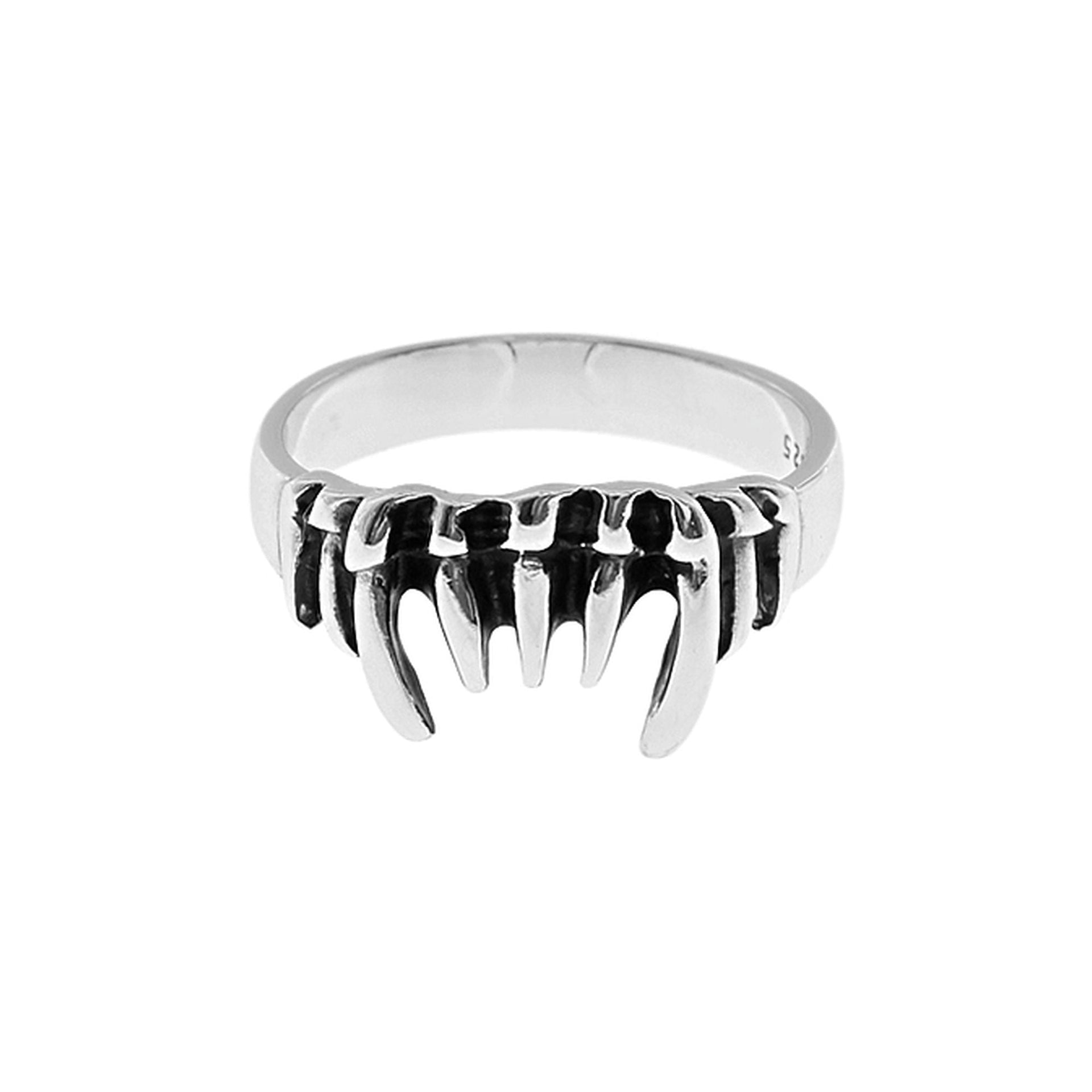 Harley set of fangs silver ring