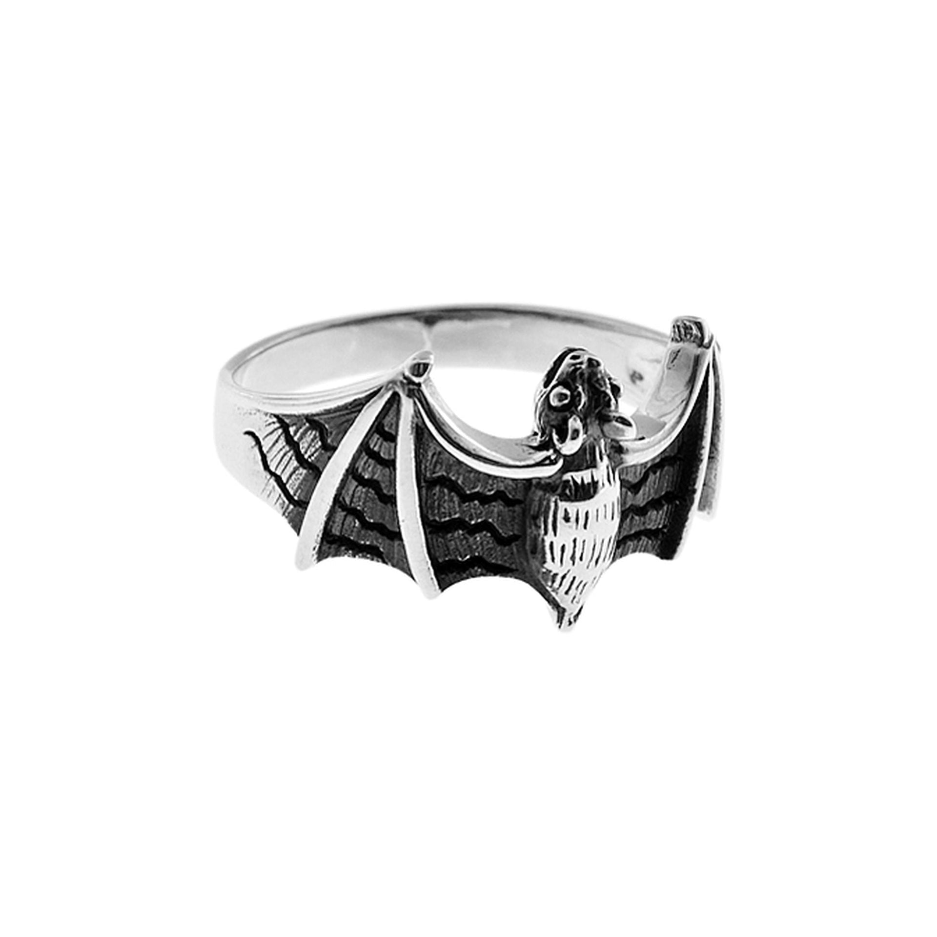 Harley oxidised bat with spread wings ring