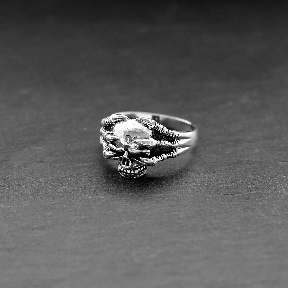 Harley clawed silver skull ring