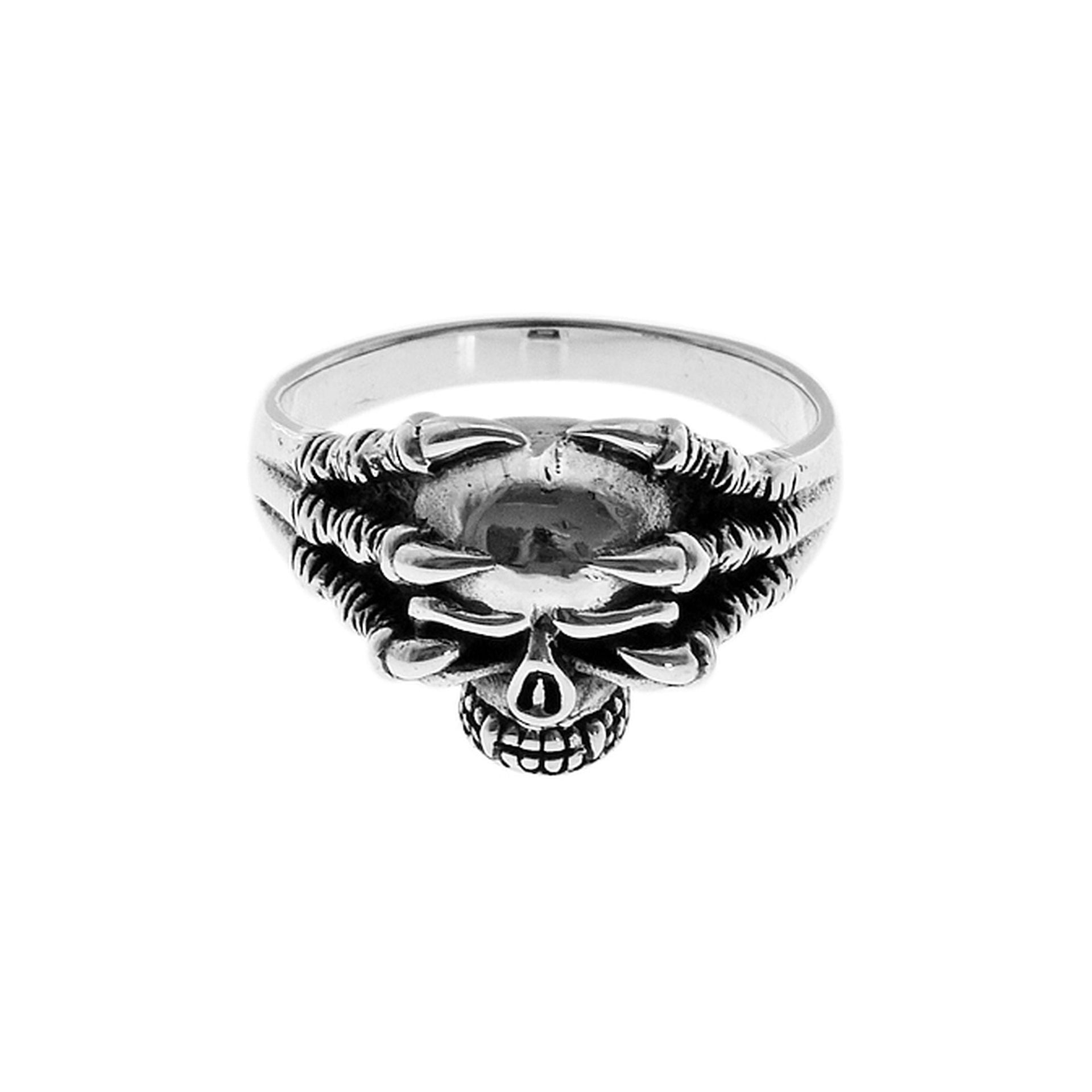 Harley clawed silver skull ring