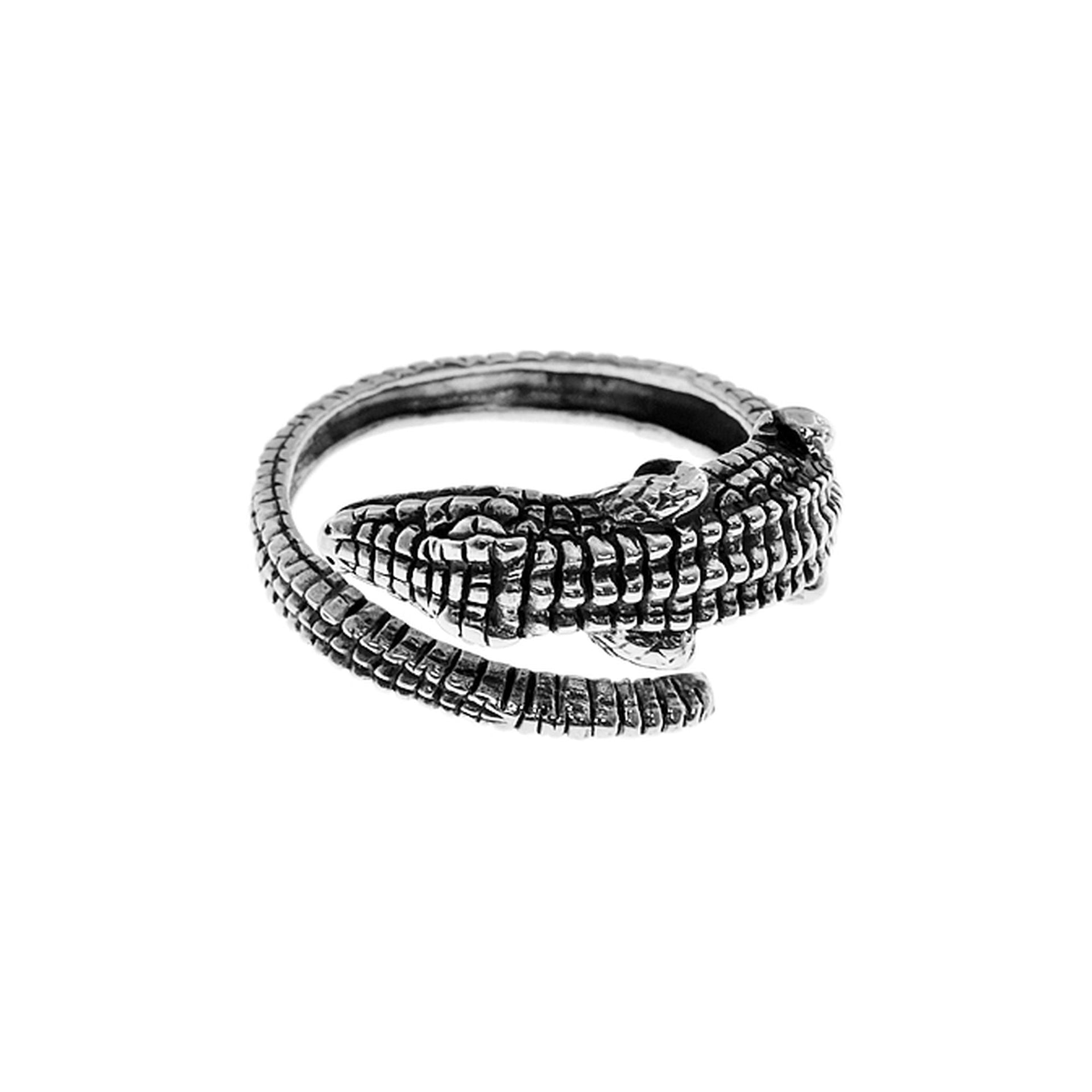 Harley oxidised silver alligator ring