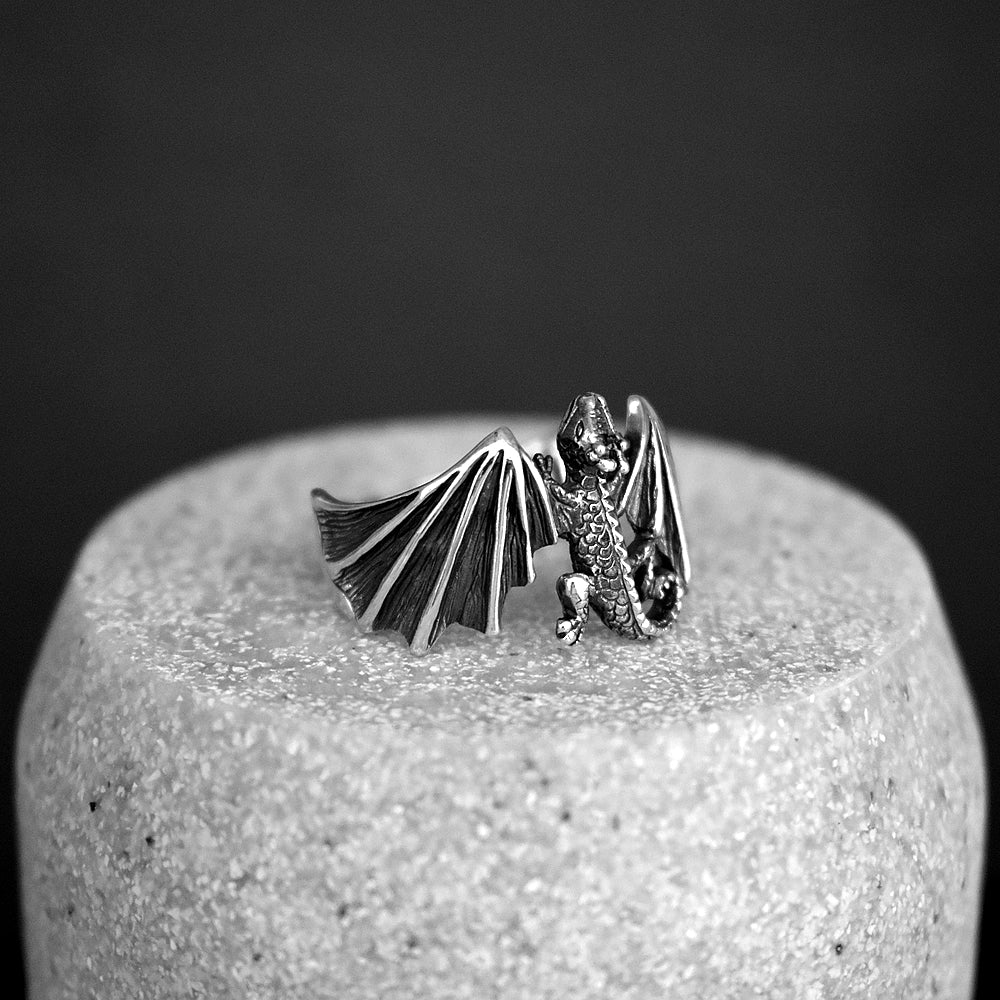 Harley winged dragon silver ring