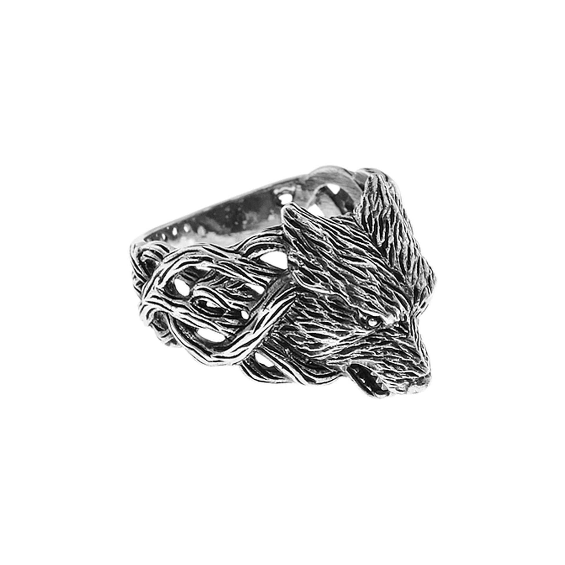 Harley silver wolf ring with Celtic knotwork