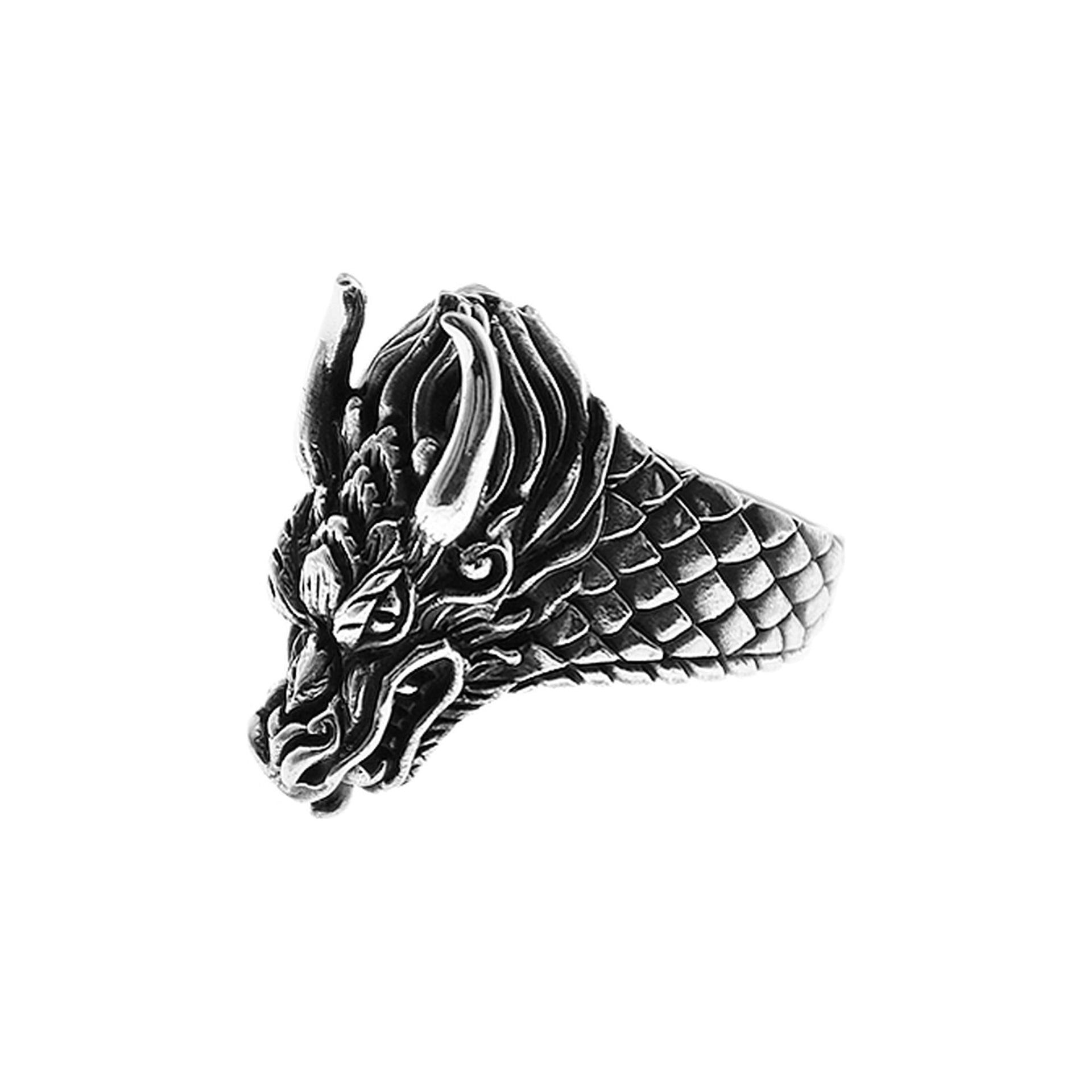 Harley horned dragon silver ring