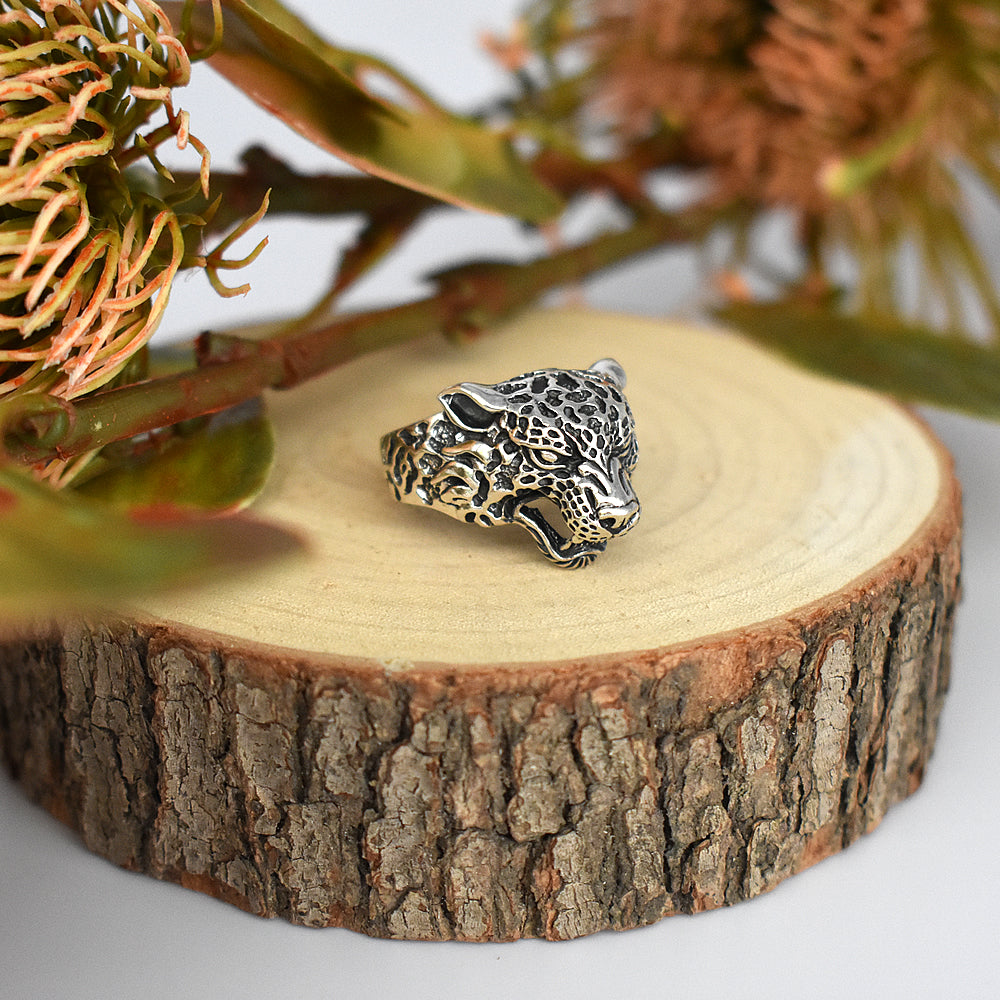 Harley oxidised silver chunky cheetah ring (XL)